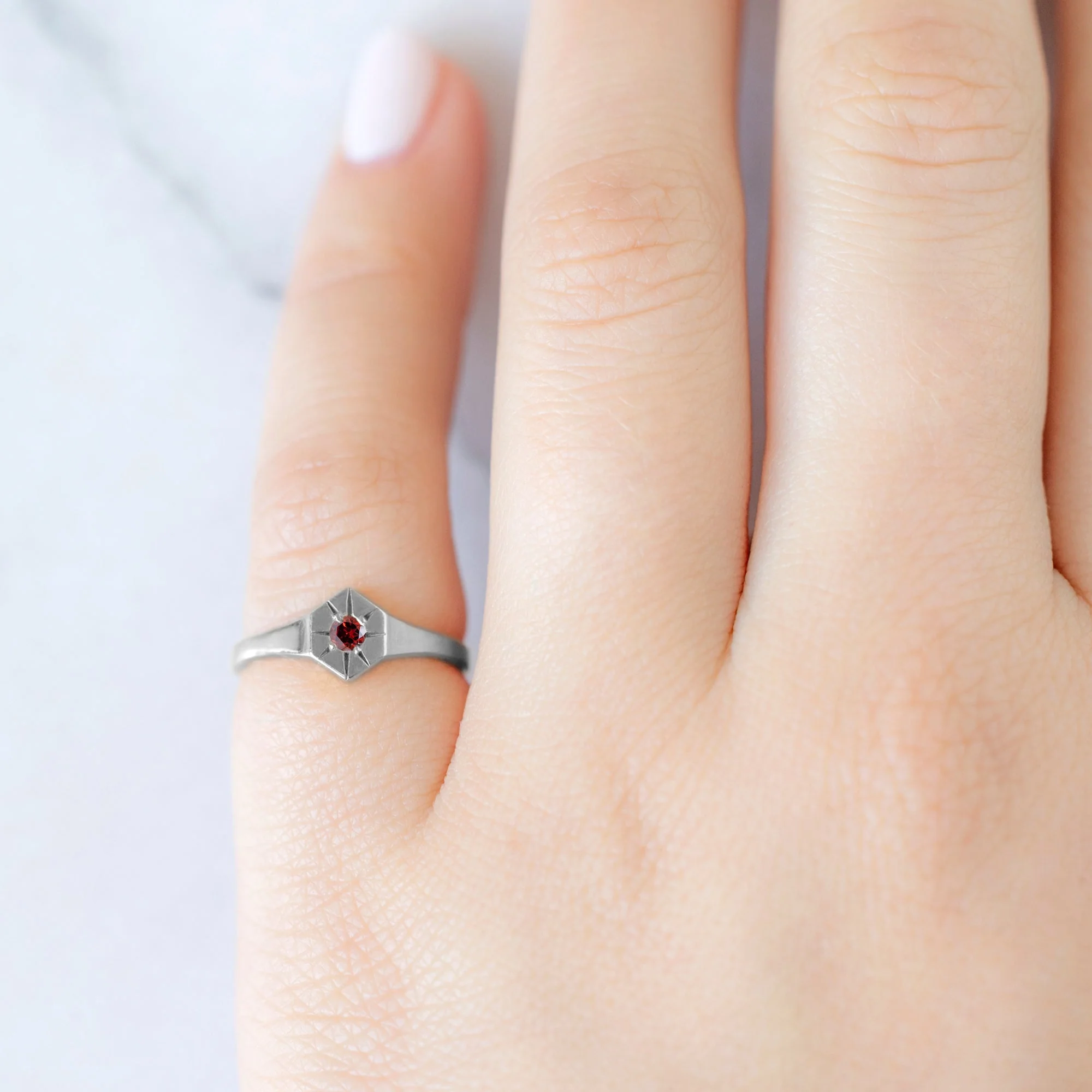 Garnet Birthstone Signet Ring | Yellow, Rose or White Gold - Image 8
