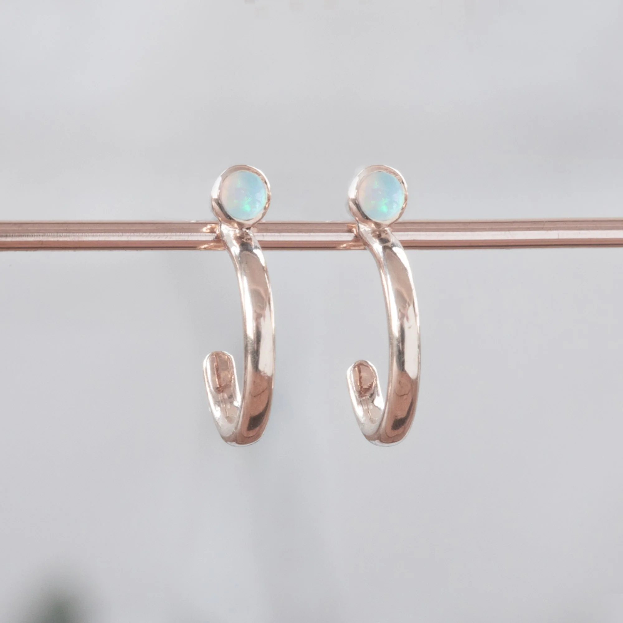 Opal Birthstone Hoop Earrings | Yellow, Rose or White Gold - Image 3