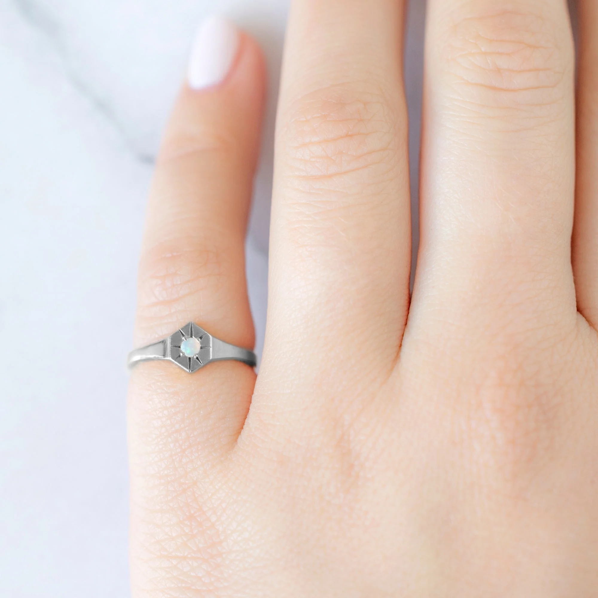 Opal Birthstone Signet Ring | Yellow, Rose or White Gold - Image 8