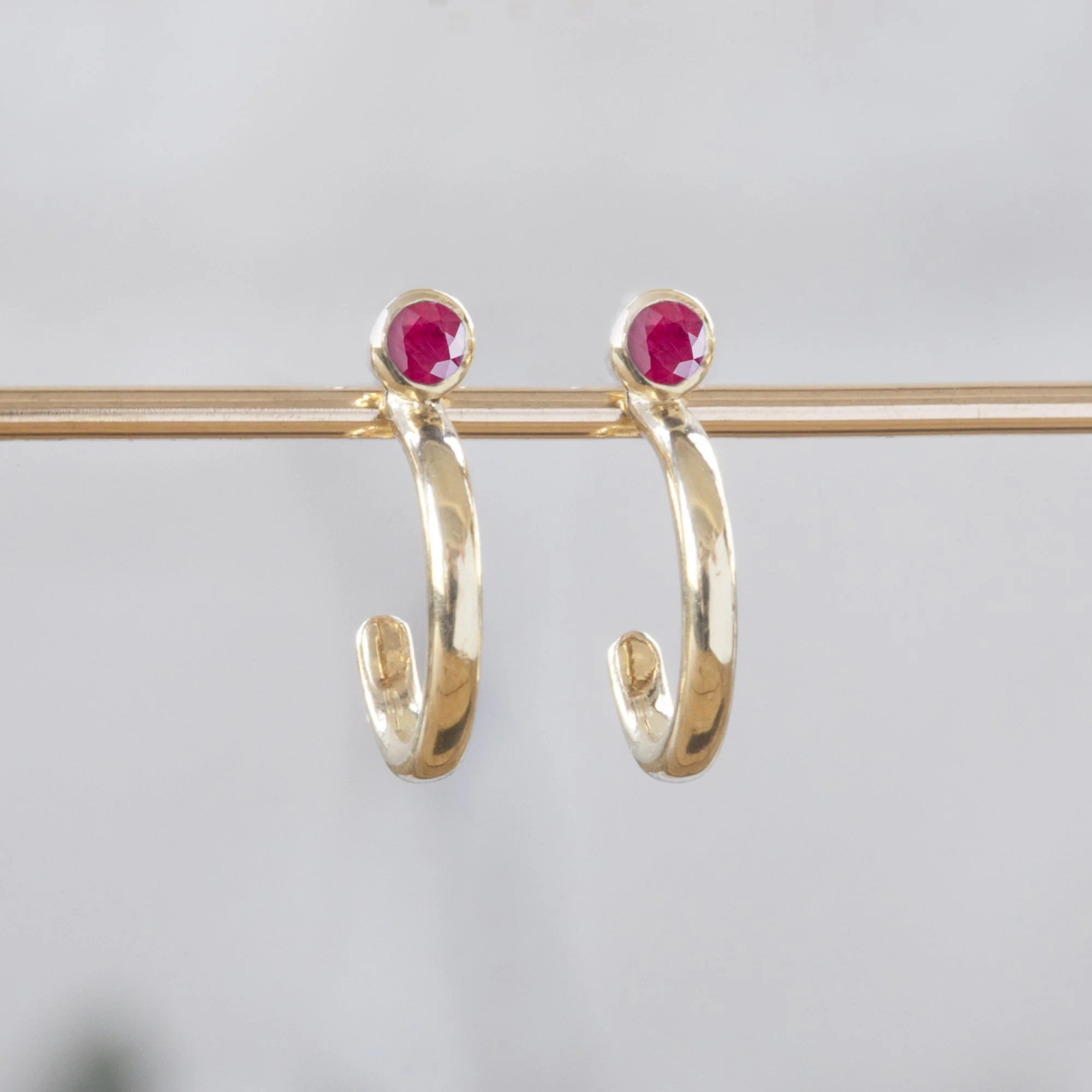 Ruby Birthstone Hoop Earrings | Yellow, Rose or White Gold