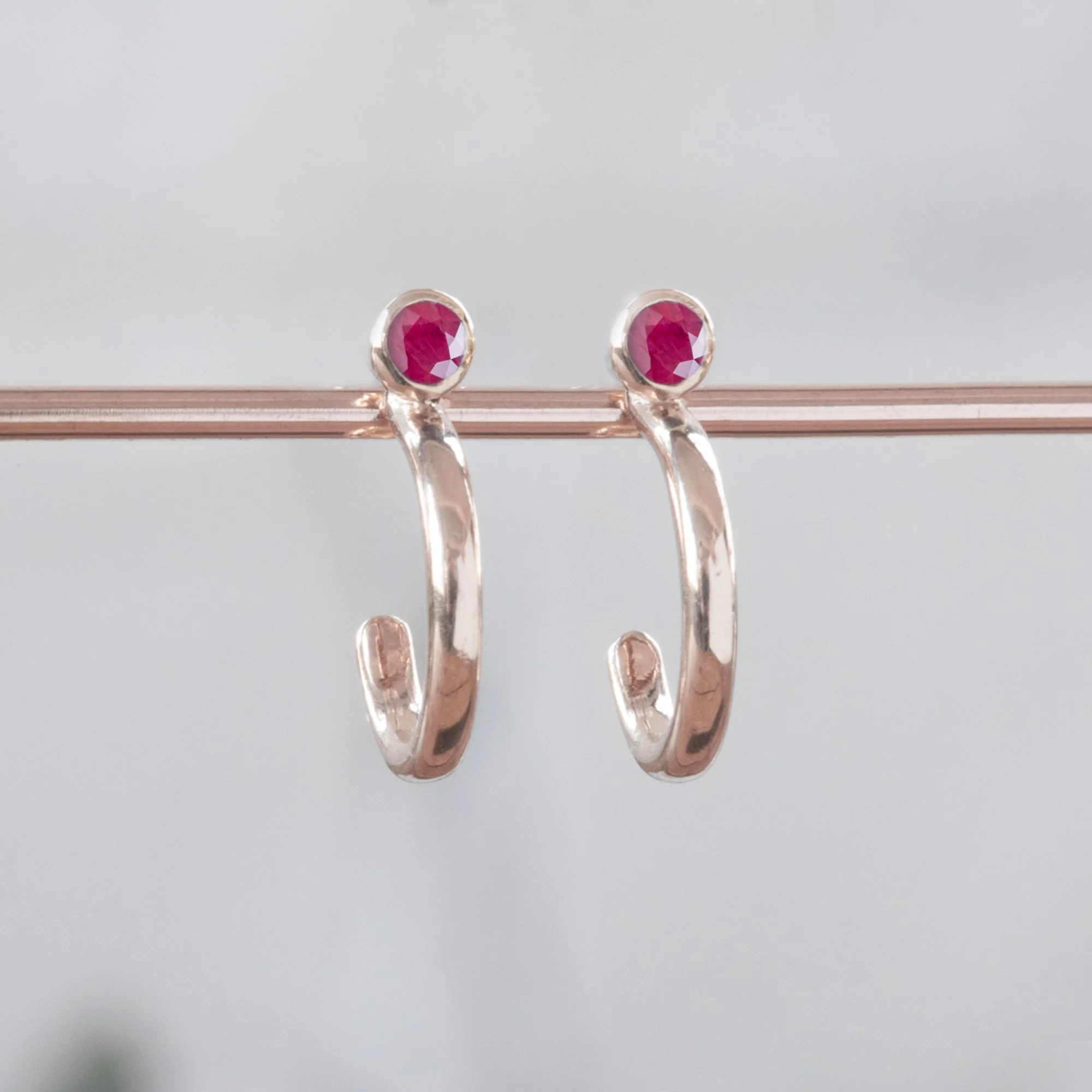 Ruby Birthstone Hoop Earrings | Yellow, Rose or White Gold - Image 3