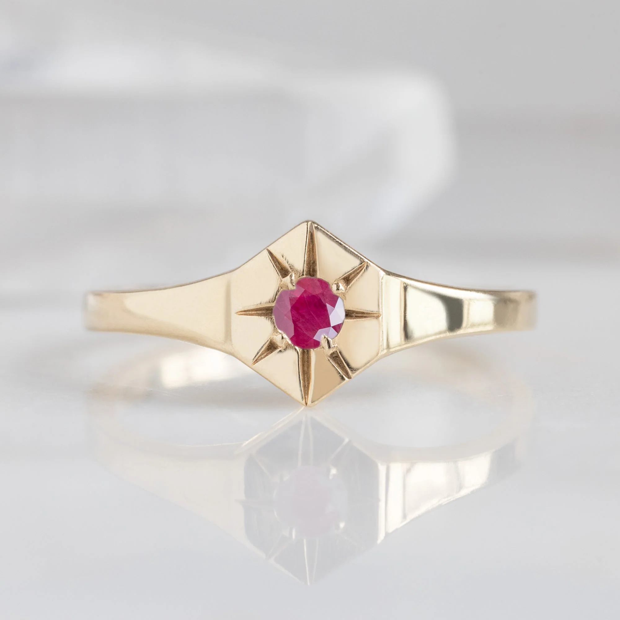 Ruby Birthstone Signet Ring | Yellow, Rose or White Gold