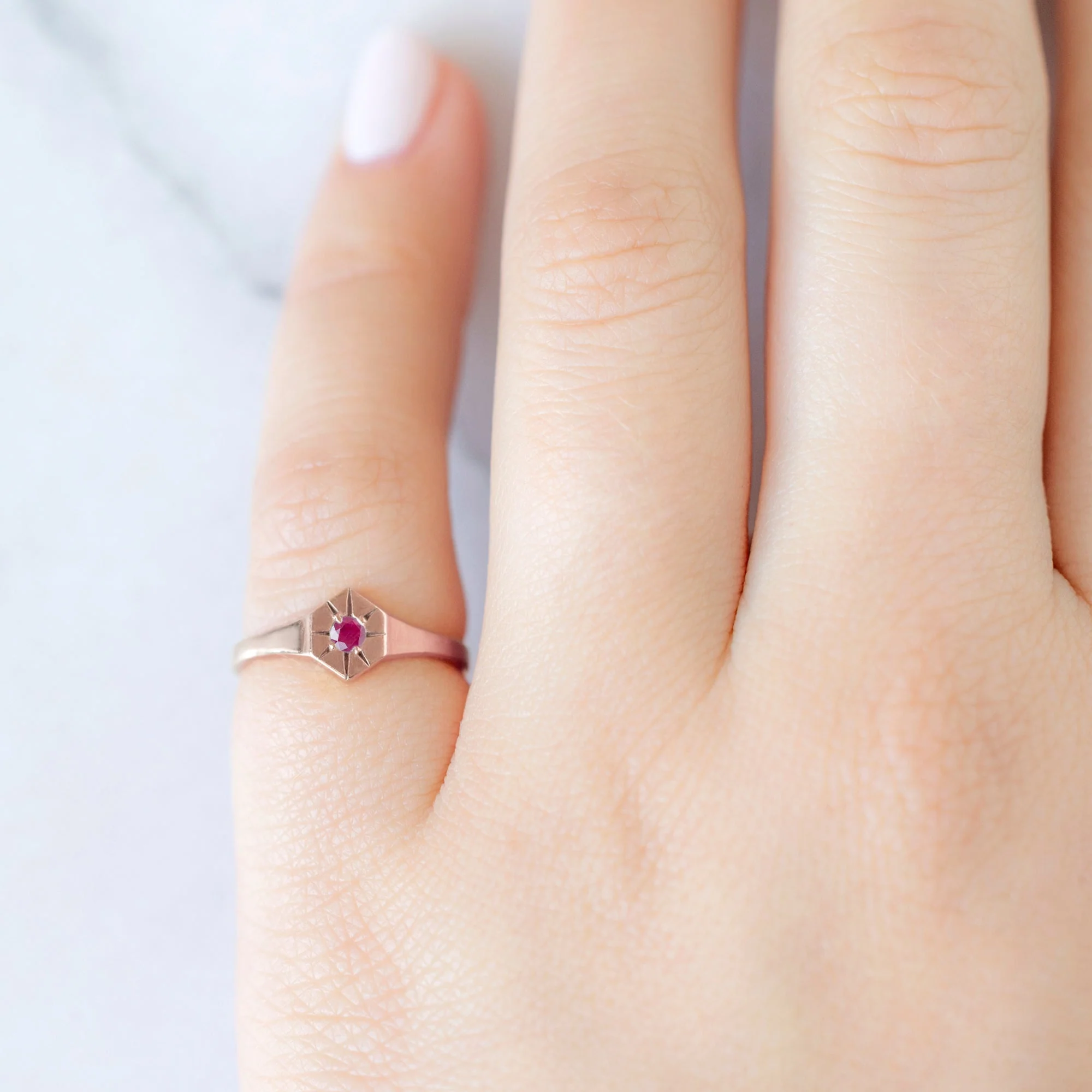 Ruby Birthstone Signet Ring | Yellow, Rose or White Gold - Image 5