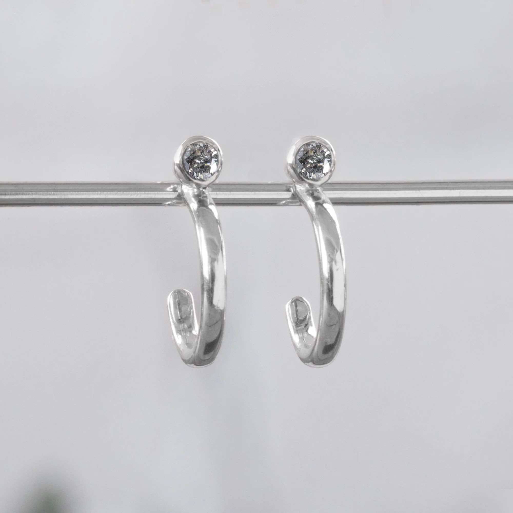 Salt and Pepper Diamond Birthstone Hoop Earrings | Yellow, Rose or White Gold - Image 5