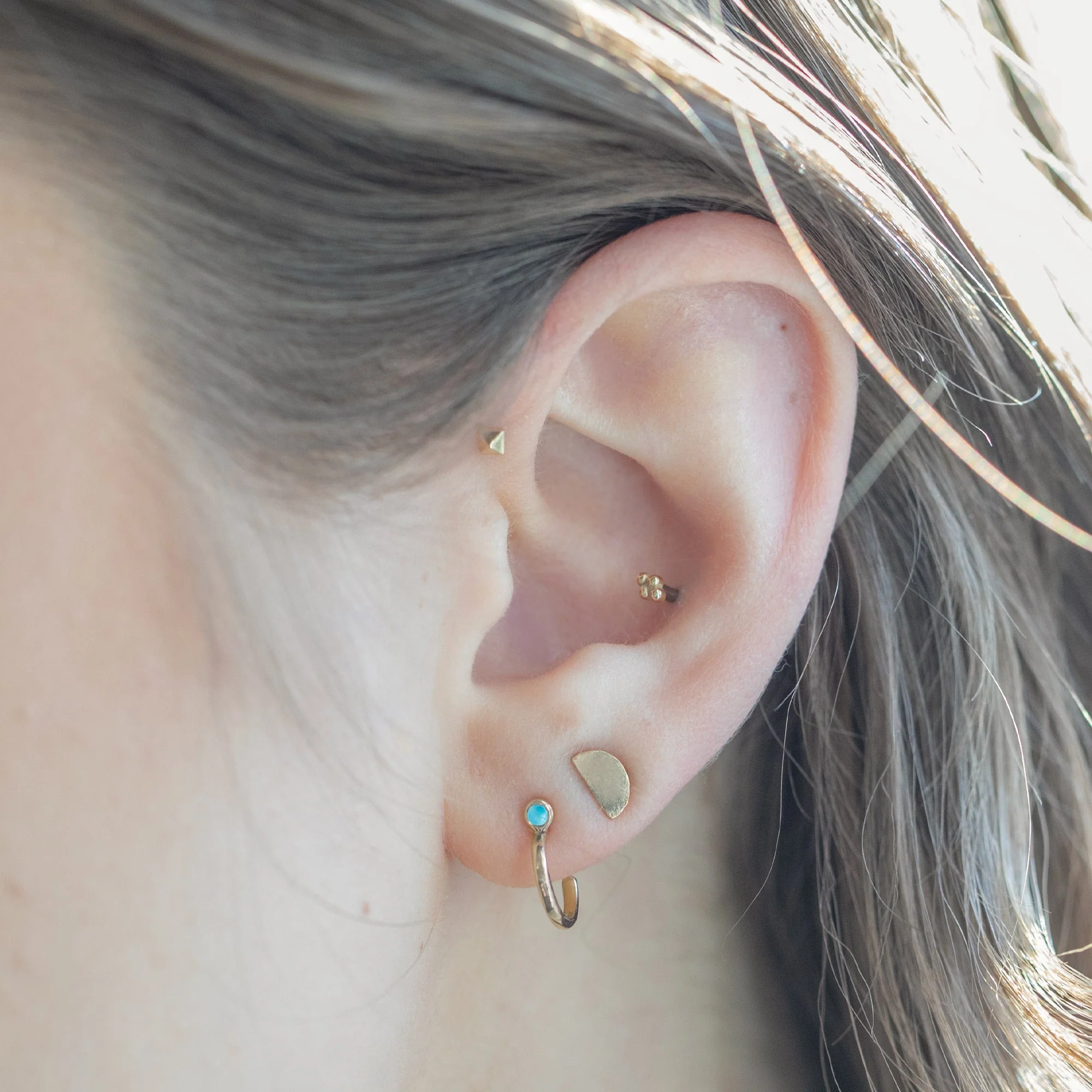 Turquoise Birthstone Hoop Earrings | Yellow, Rose or White Gold - Image 2