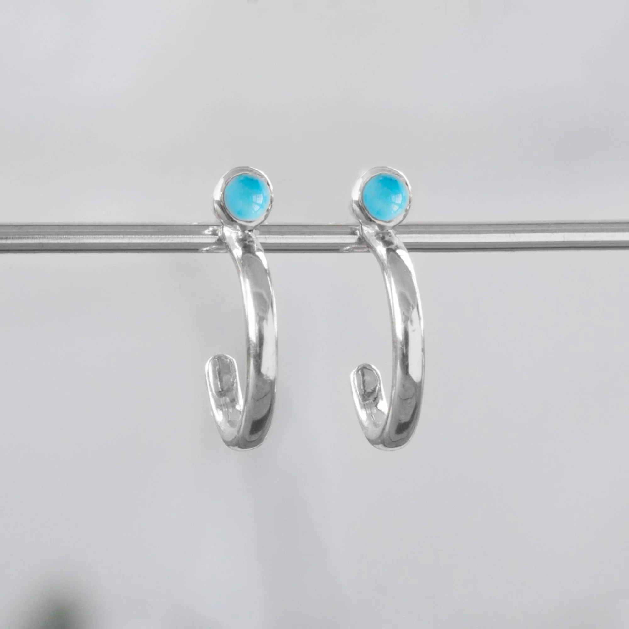 Turquoise Birthstone Hoop Earrings | Yellow, Rose or White Gold - Image 5