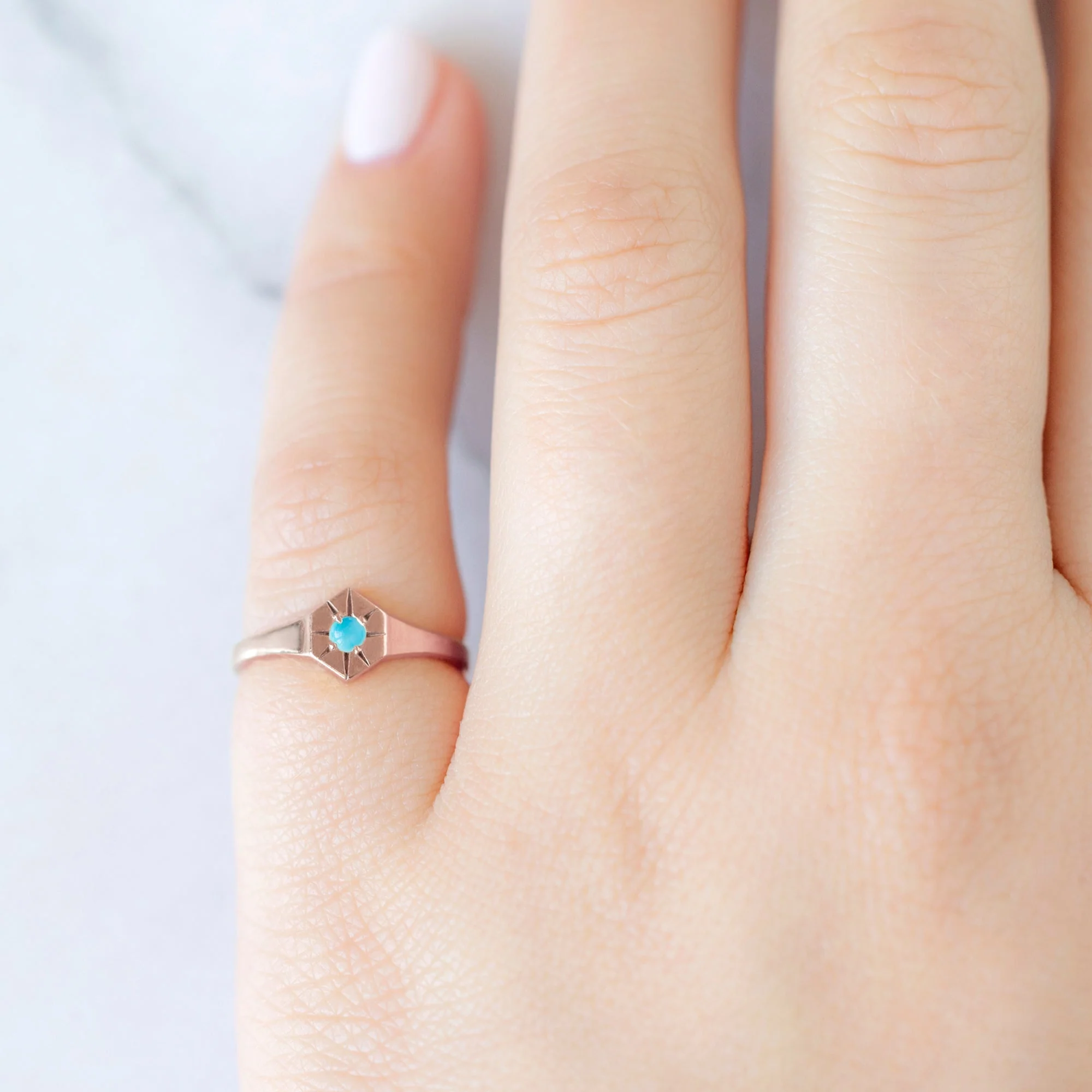 Turquoise Birthstone Signet Ring | Yellow, Rose or White Gold - Image 5