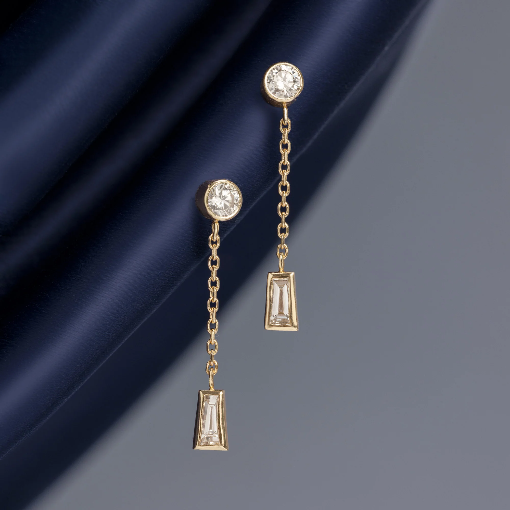 'Date Night' Baguette Diamond Drop Earrings | Yellow Gold
