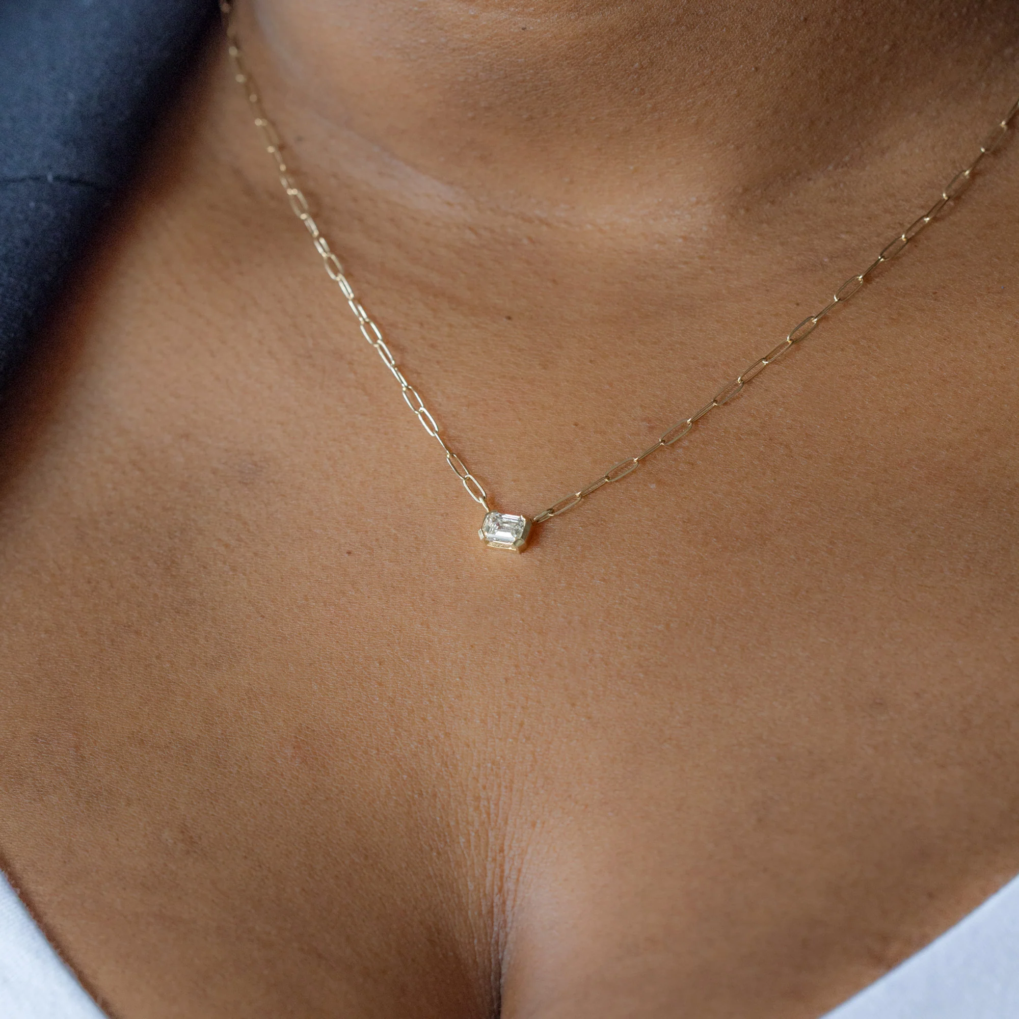 Deco Diamond Solitaire Necklace | Yellow Gold - Image 2