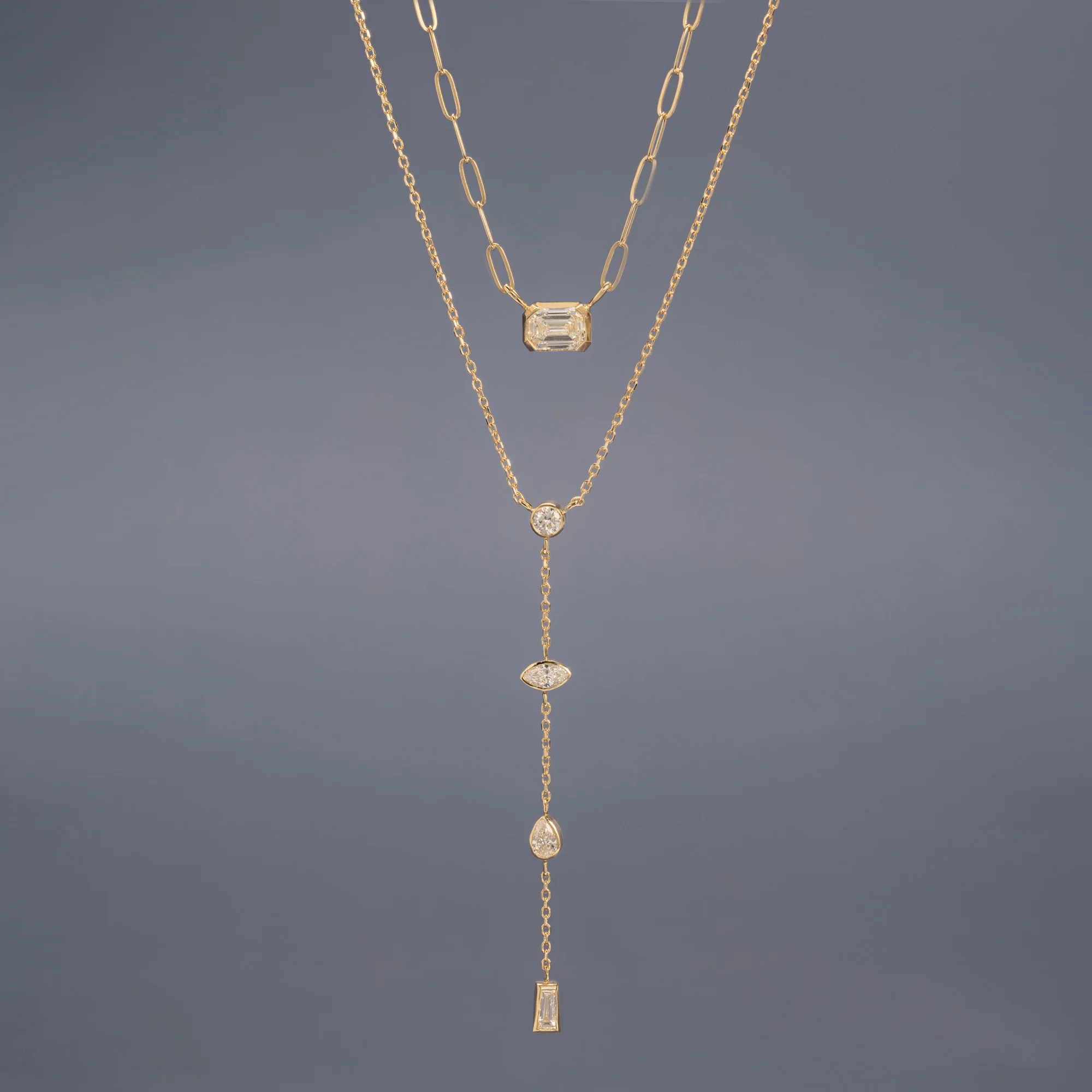 Deco Diamond Solitaire Necklace | Yellow Gold - Image 6