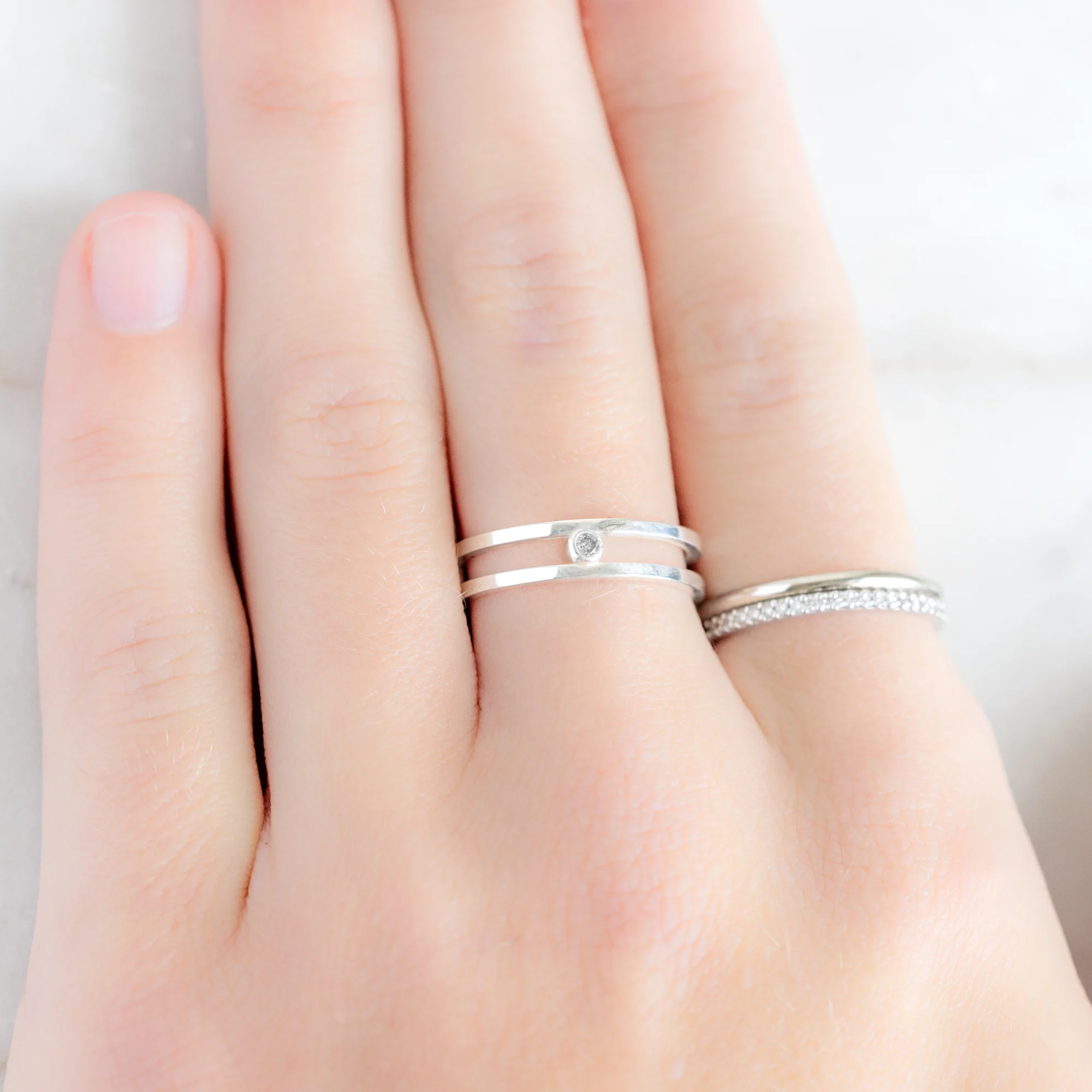 Double Band Salt and Pepper Diamond Ring | Sterling Silver - Image 3