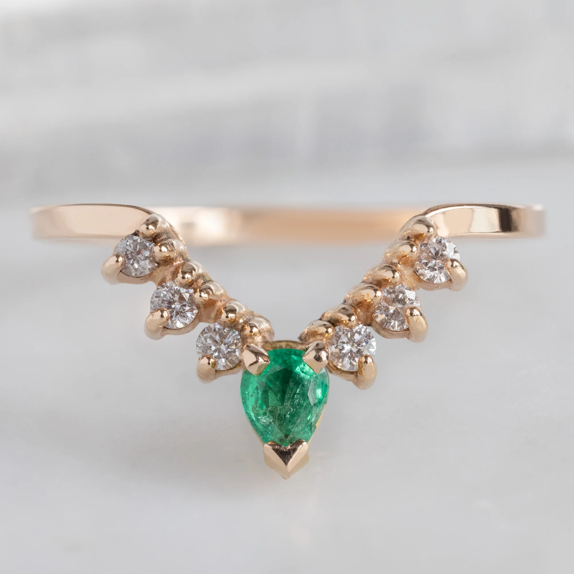 Emerald + White Diamond Sunburst Stacking Band | Yellow, Rose or White Gold