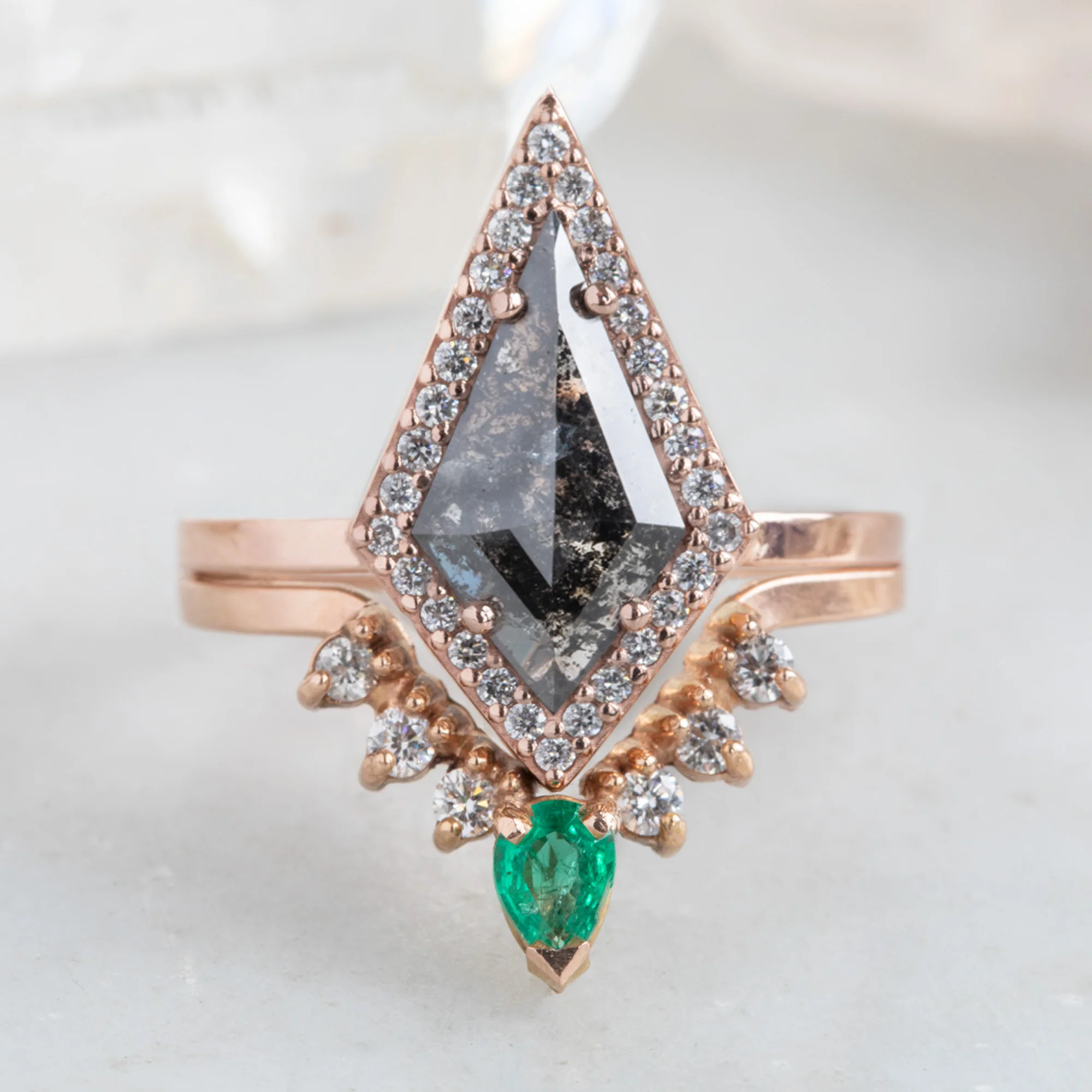 Emerald + White Diamond Sunburst Stacking Band | Yellow, Rose or White Gold - Image 2