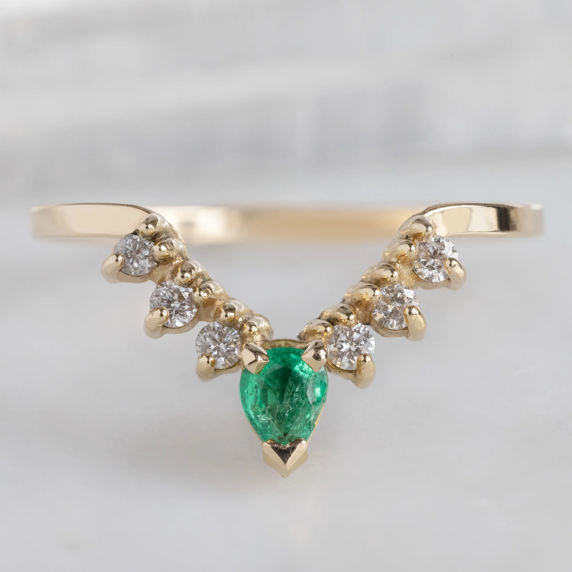 Emerald + White Diamond Sunburst Stacking Band | Yellow, Rose or White Gold - Image 3