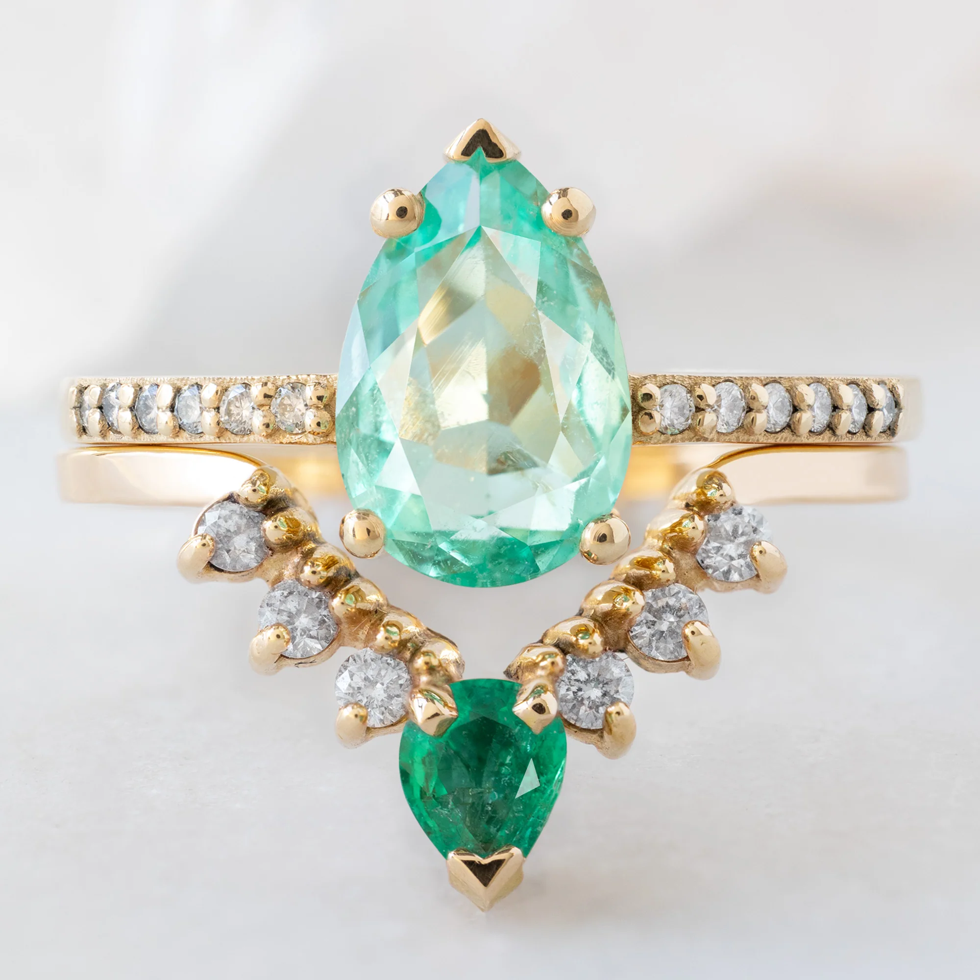 Emerald + White Diamond Sunburst Stacking Band | Yellow, Rose or White Gold - Image 4