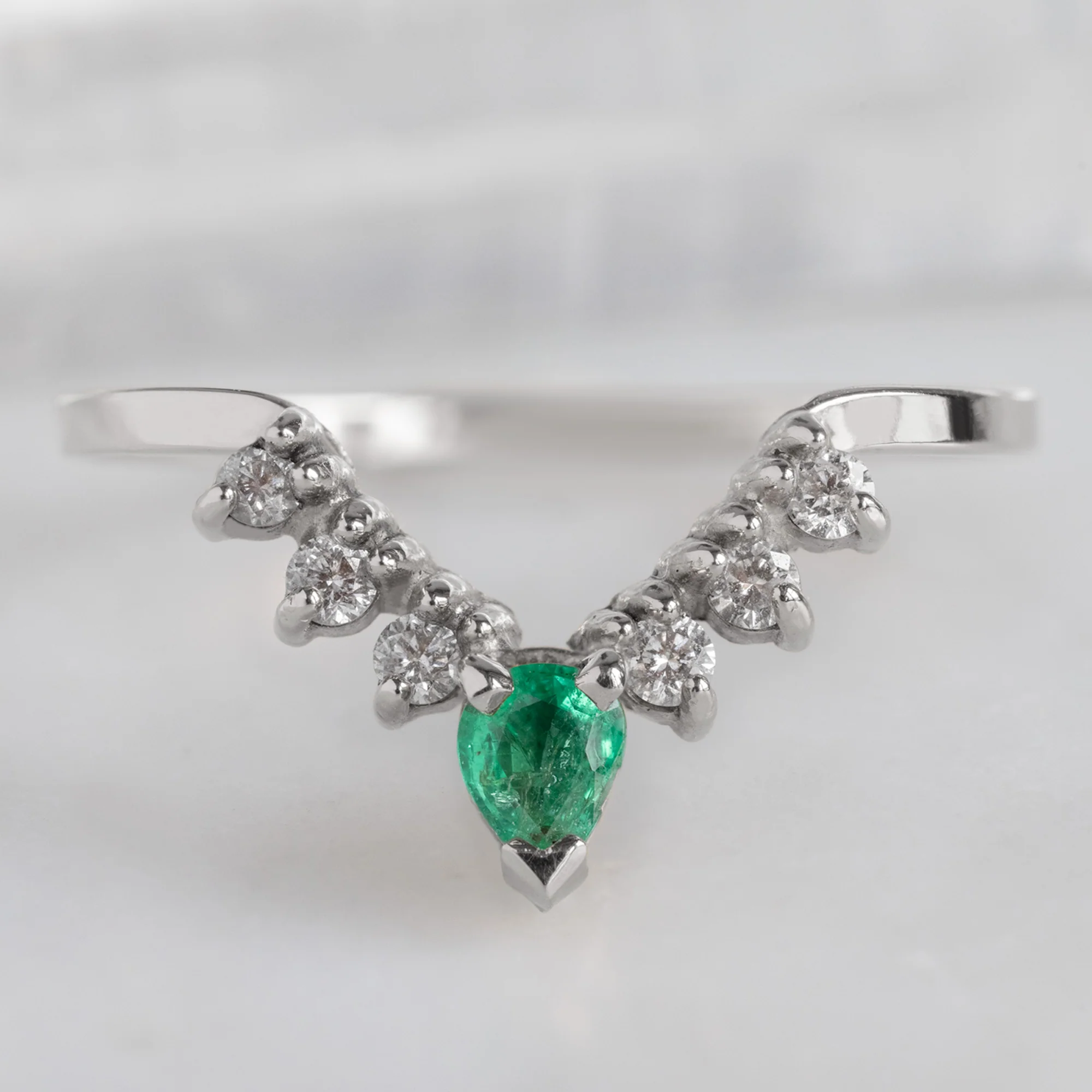 Emerald + White Diamond Sunburst Stacking Band | Yellow, Rose or White Gold - Image 5