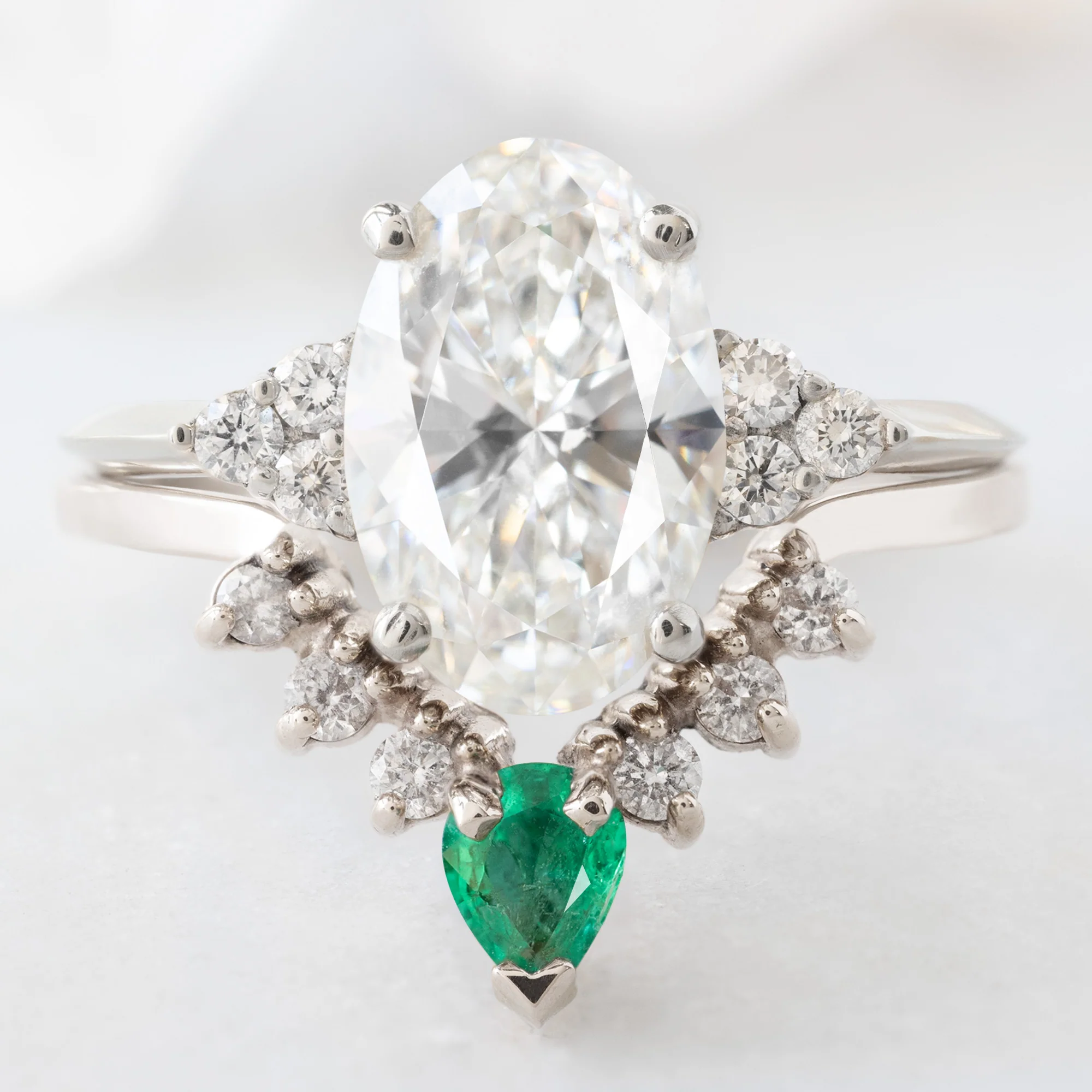 Emerald + White Diamond Sunburst Stacking Band | Yellow, Rose or White Gold - Image 6