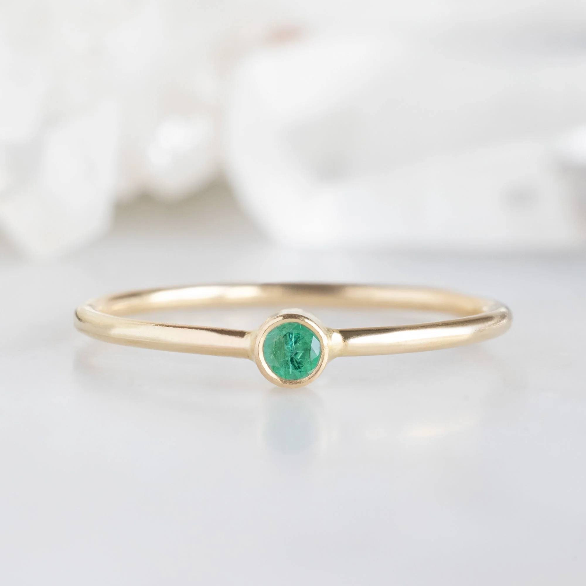 Emerald Birthstone Stacking Ring | Yellow, Rose or White Gold