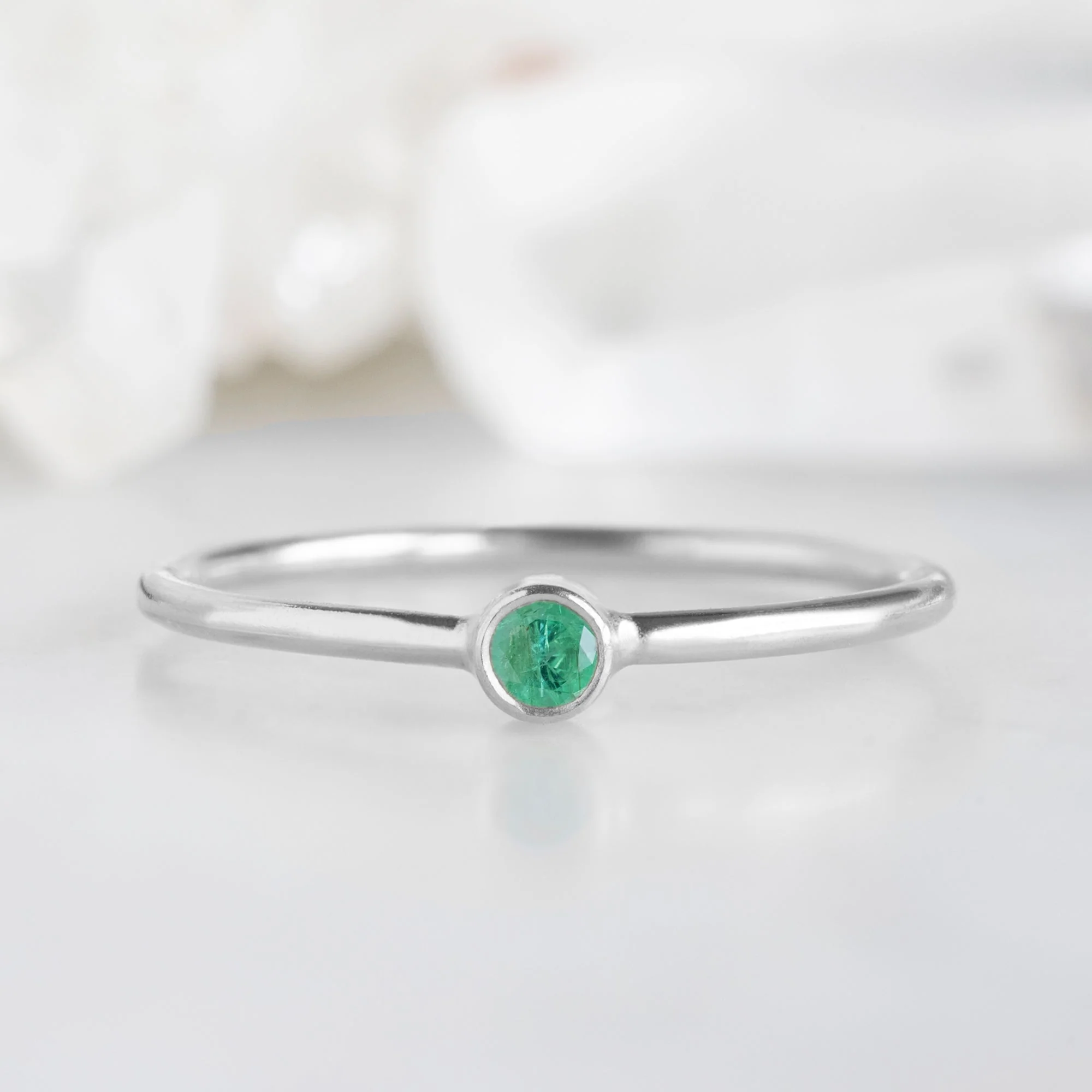 Emerald Birthstone Stacking Ring | Yellow, Rose or White Gold - Image 5