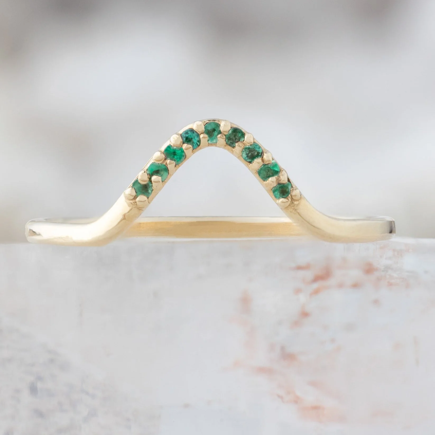 Emerald Pavé Peak Stacking Band | Yellow, Rose or White Gold - Image 3