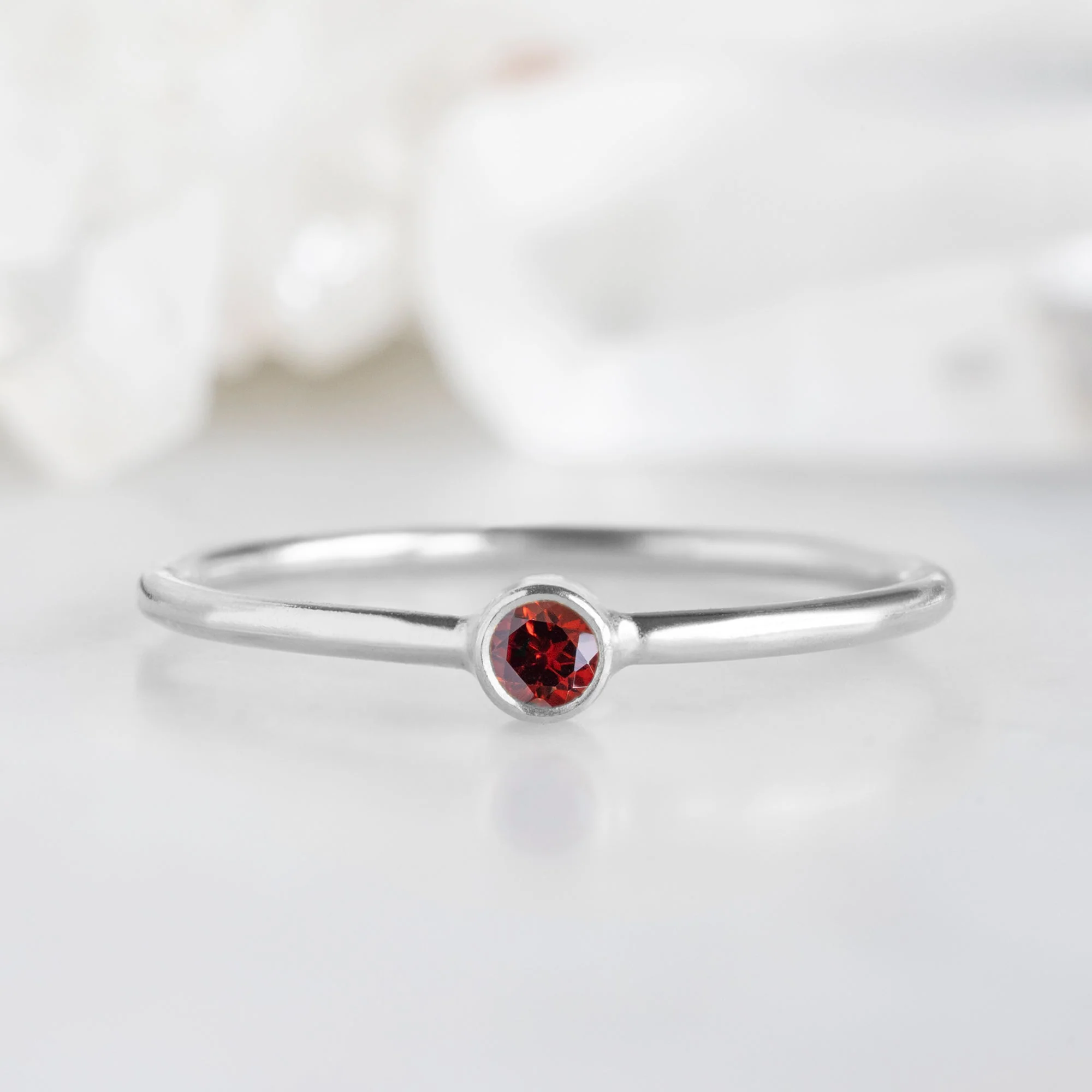 Garnet Birthstone Stacking Ring | Yellow, Rose or White Gold - Image 4
