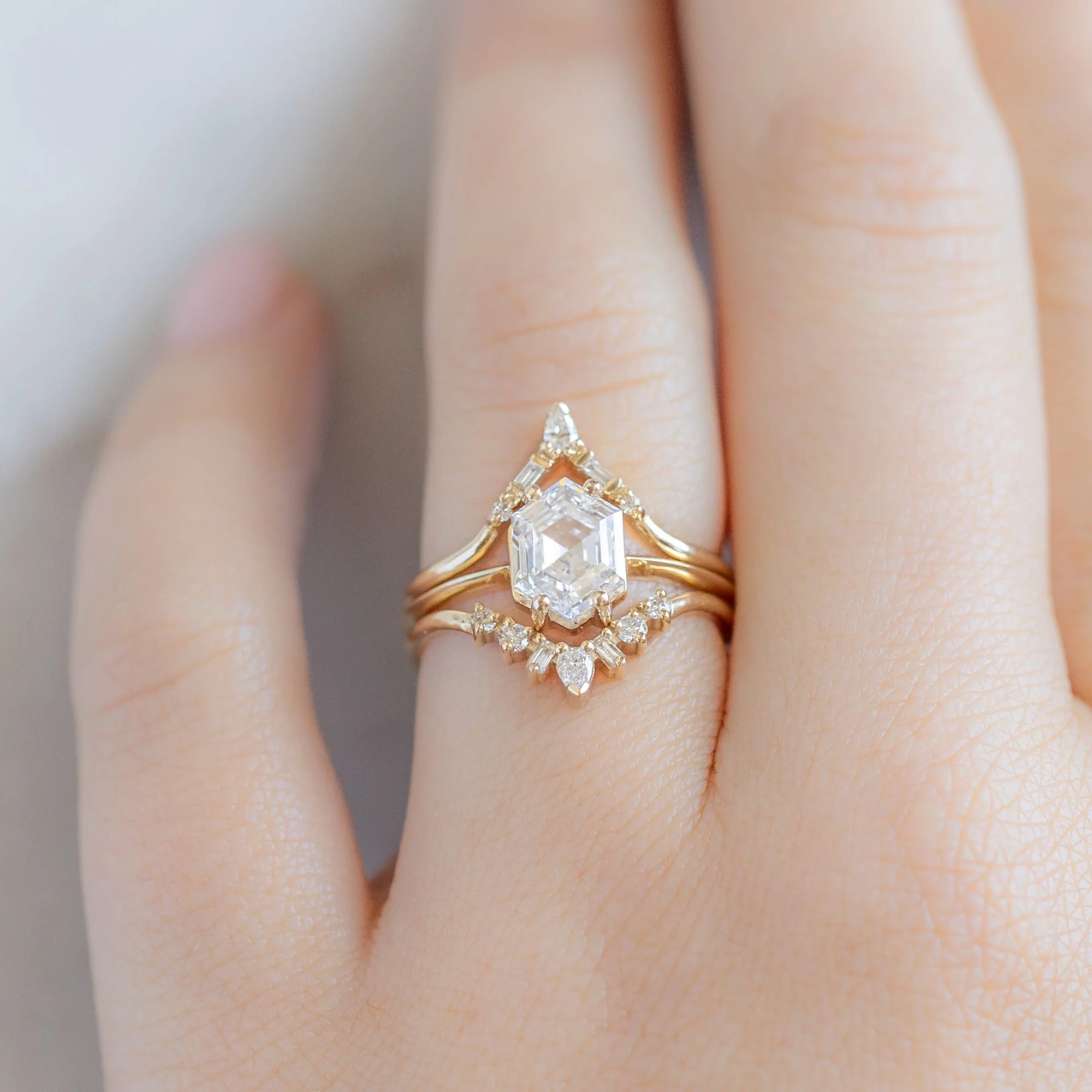 Geometric White Diamond Sunburst Stacking Band | Yellow, Rose or White Gold - Image 2