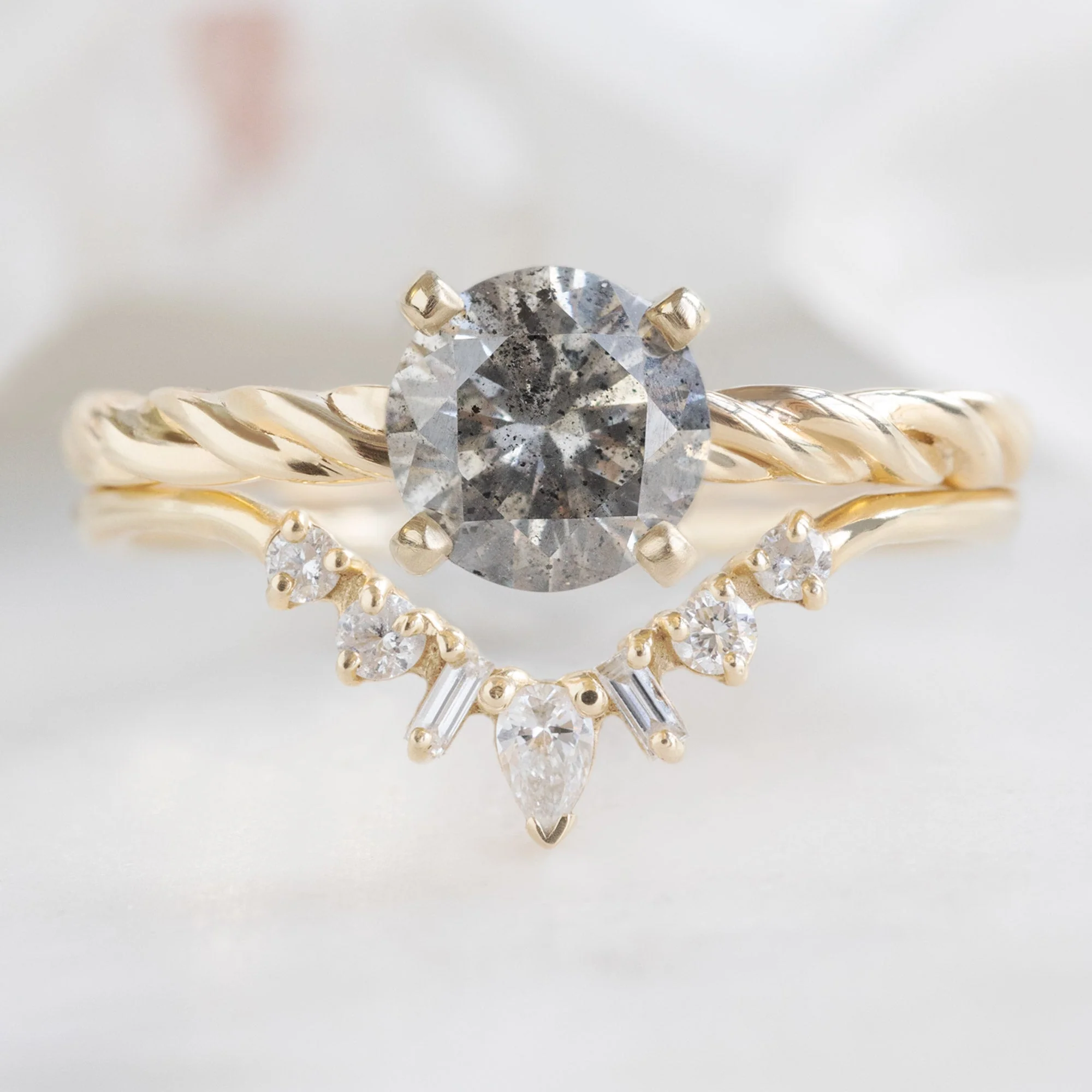 Geometric White Diamond Sunburst Stacking Band | Yellow, Rose or White Gold - Image 3
