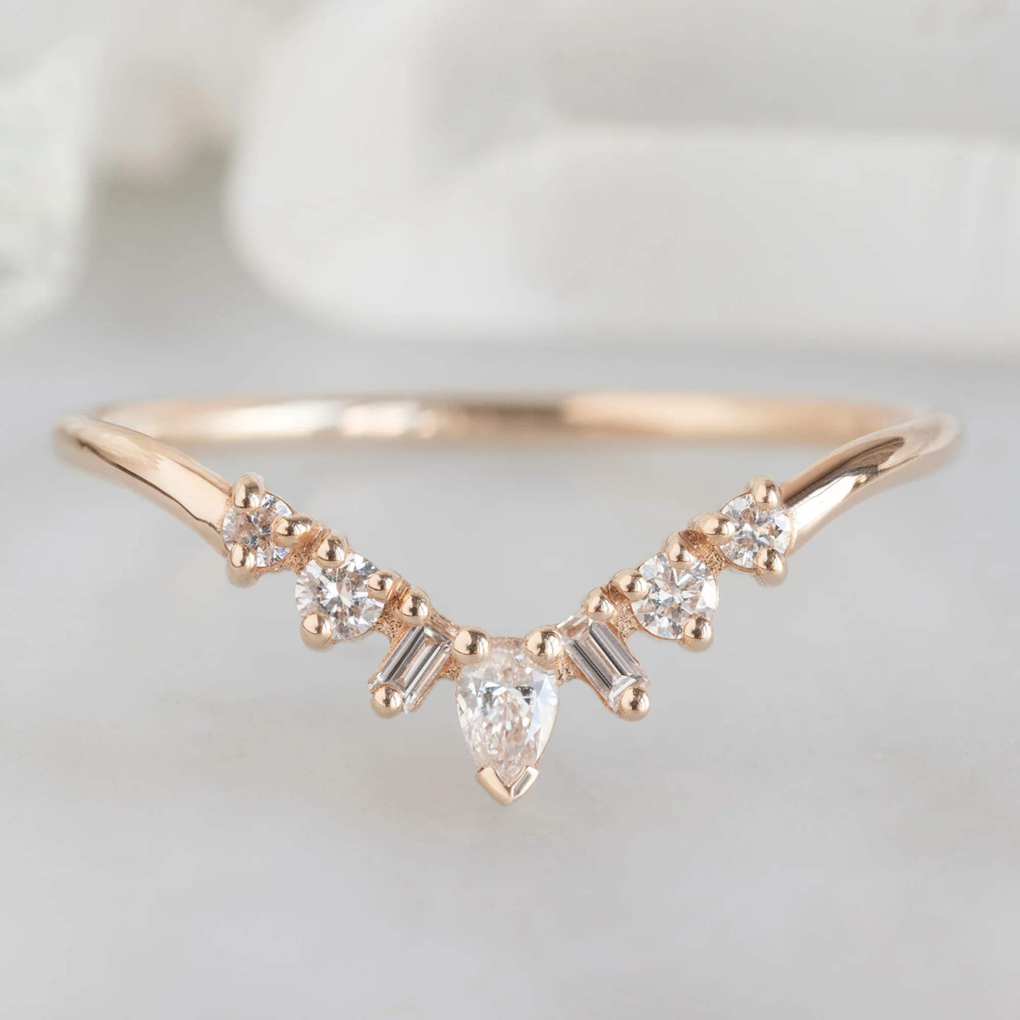 Geometric White Diamond Sunburst Stacking Band | Yellow, Rose or White Gold - Image 4