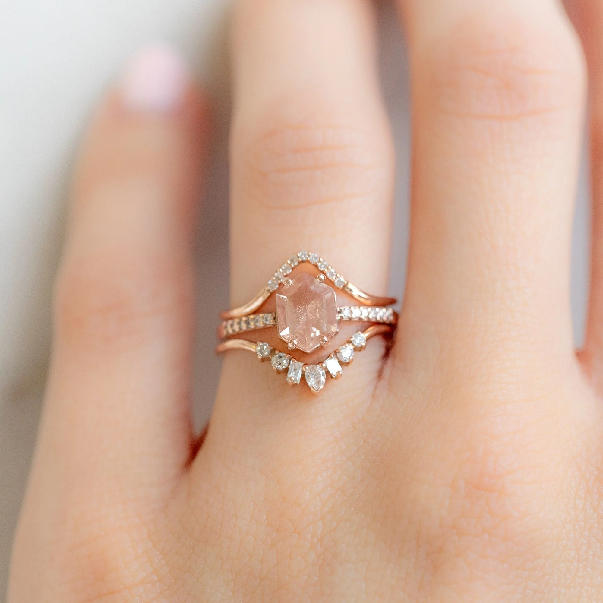 Geometric White Diamond Sunburst Stacking Band | Yellow, Rose or White Gold - Image 5