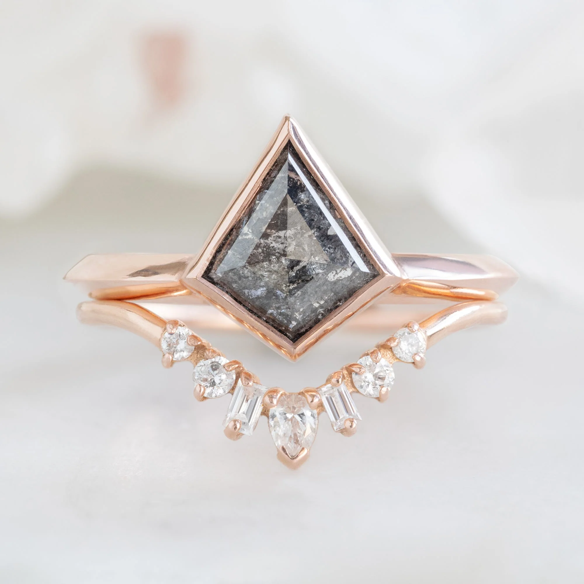 Geometric White Diamond Sunburst Stacking Band | Yellow, Rose or White Gold - Image 6