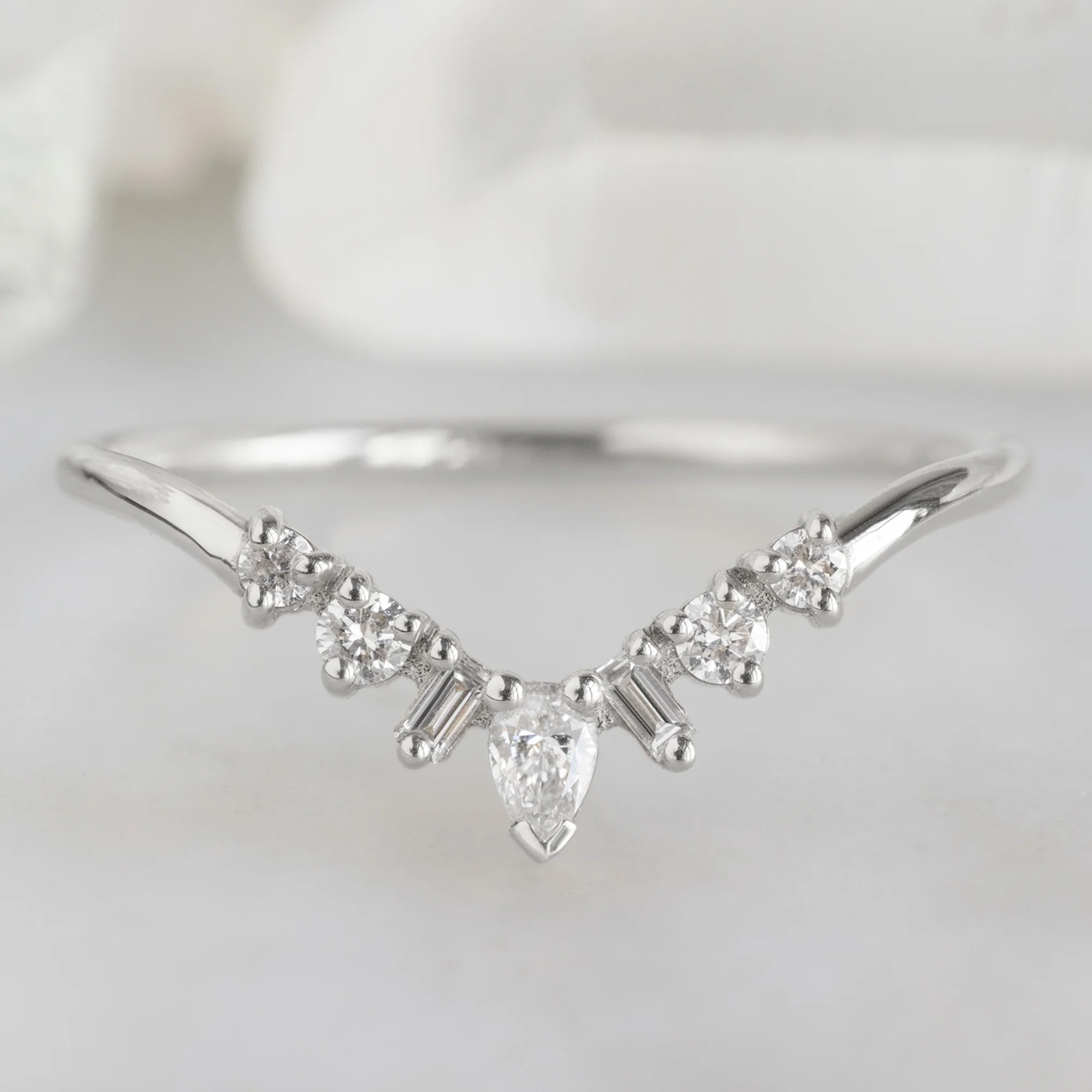 Geometric White Diamond Sunburst Stacking Band | Yellow, Rose or White Gold - Image 7