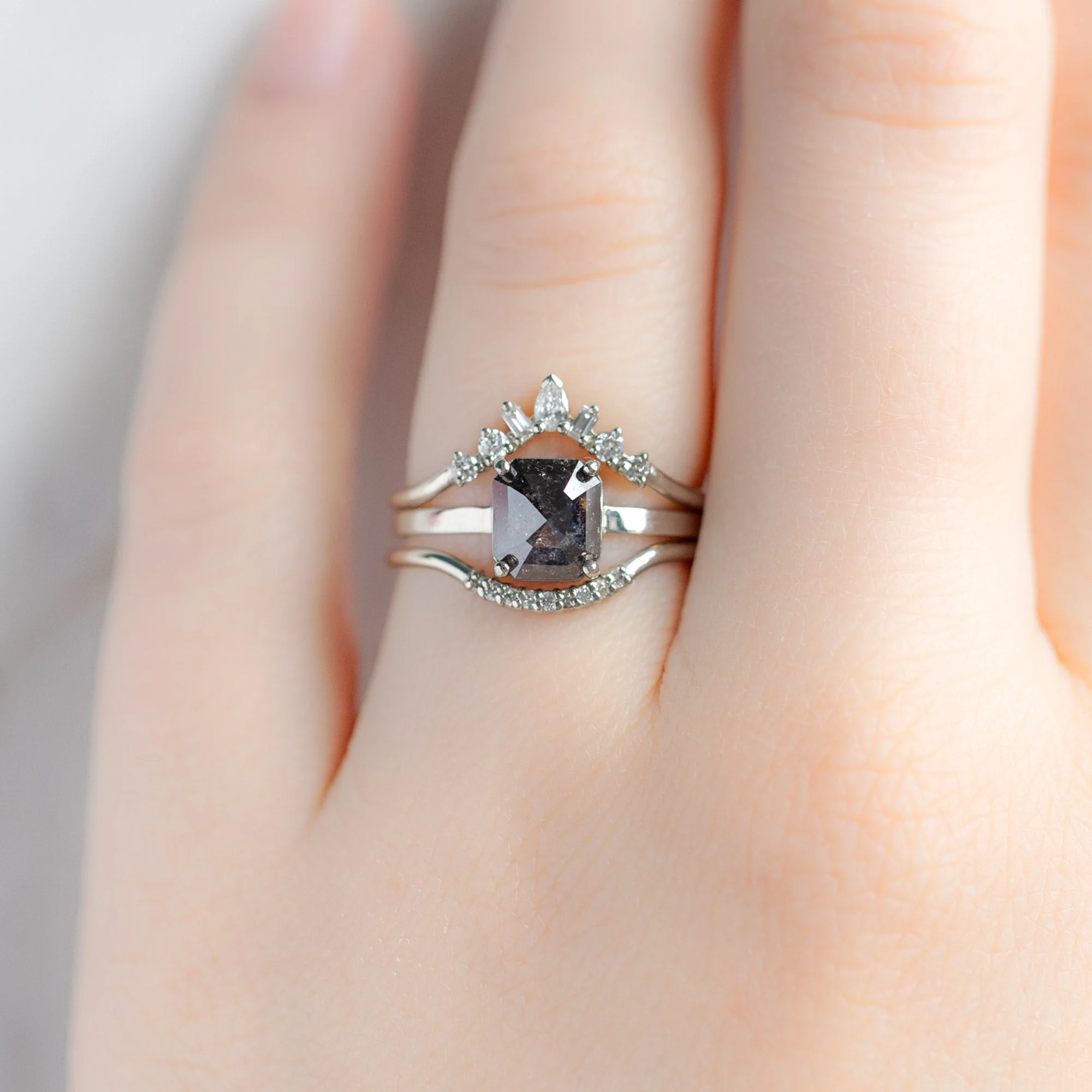 Geometric White Diamond Sunburst Stacking Band | Yellow, Rose or White Gold - Image 8