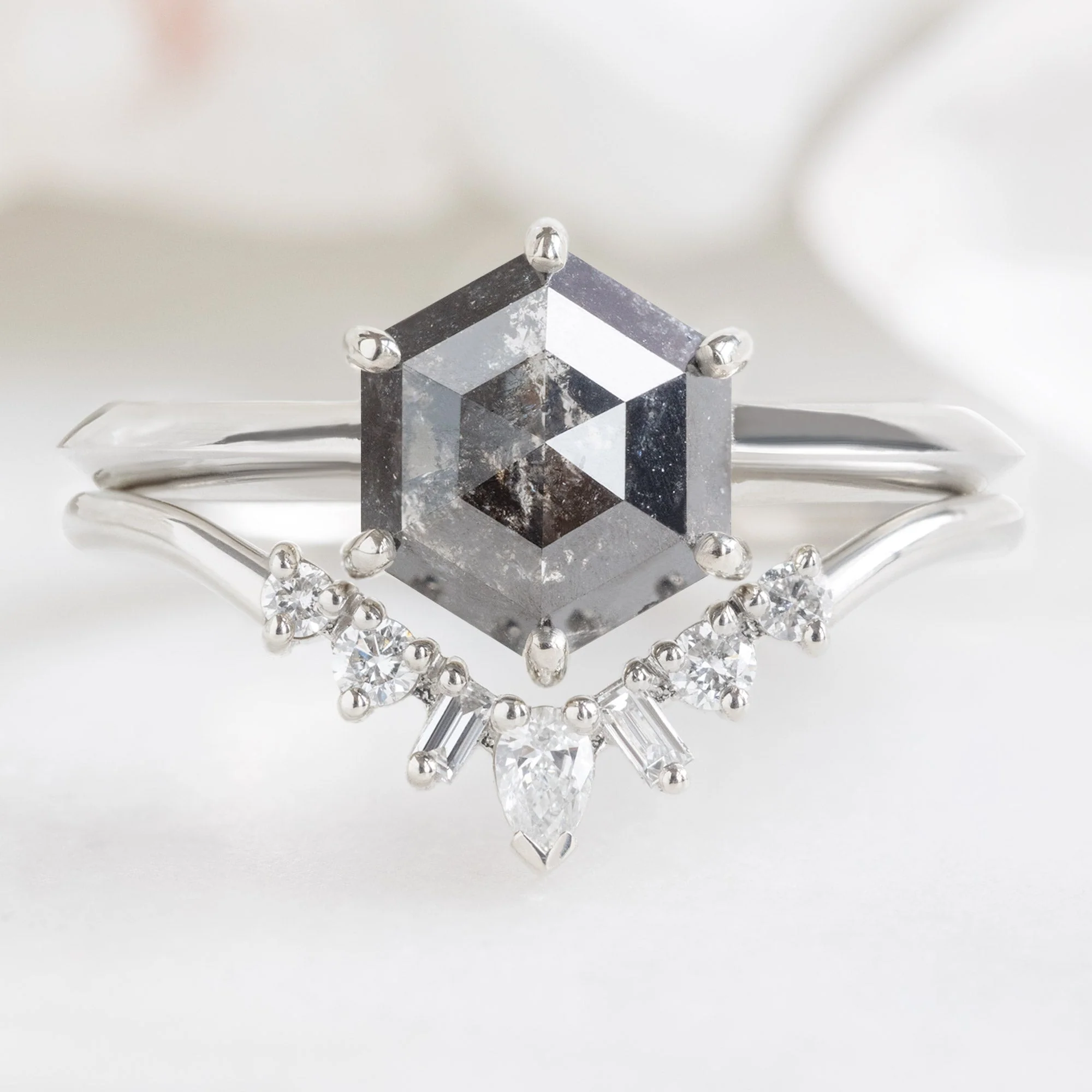 Geometric White Diamond Sunburst Stacking Band | Yellow, Rose or White Gold - Image 9