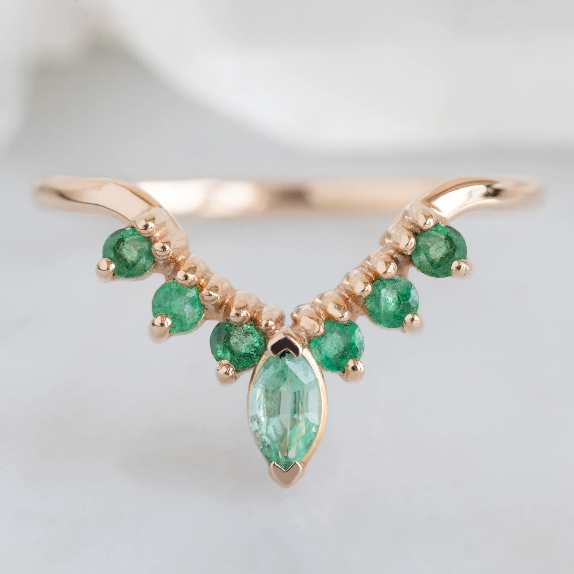Emerald Marquise Sunburst Stacking Band | Yellow, Rose or White Gold