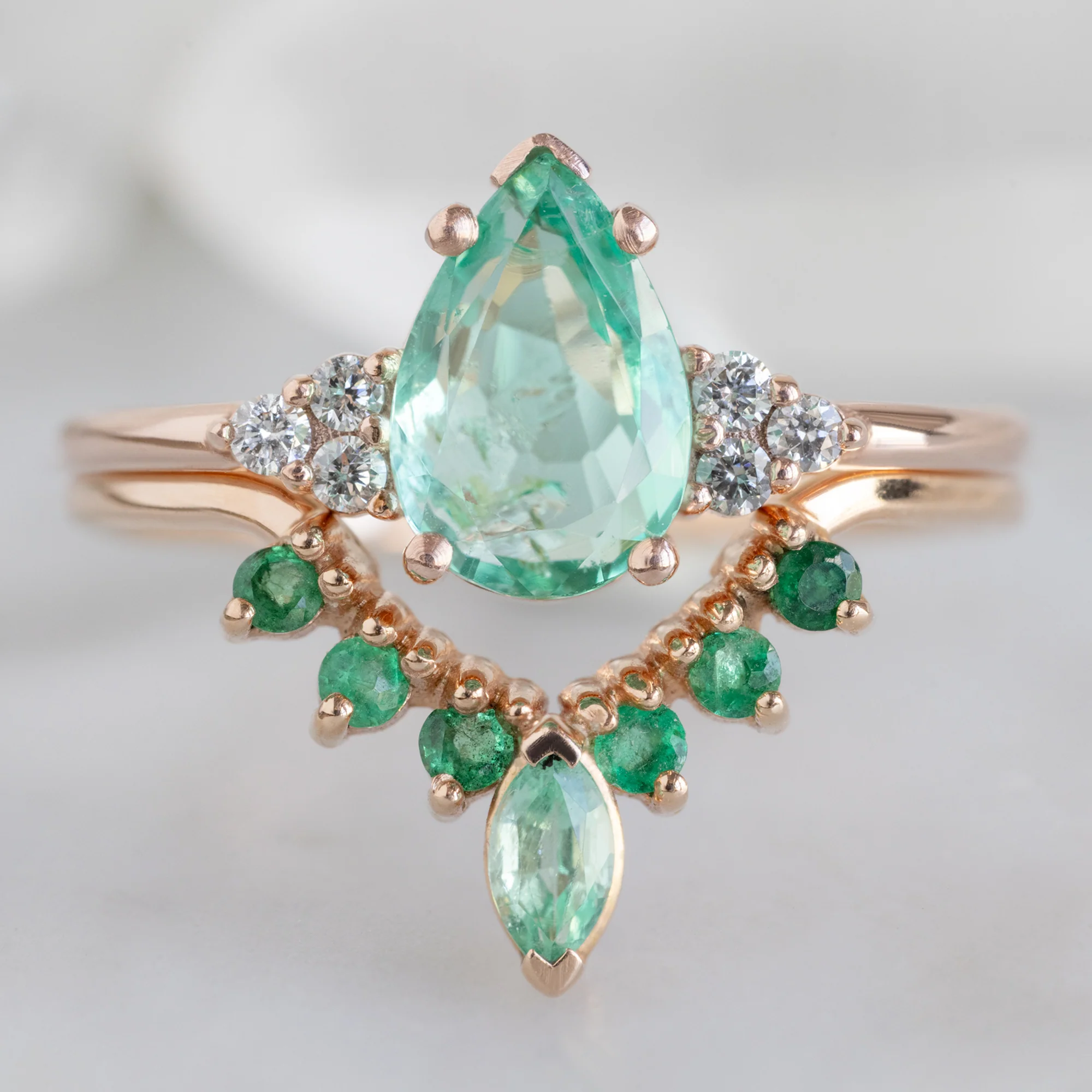 Emerald Marquise Sunburst Stacking Band | Yellow, Rose or White Gold - Image 2