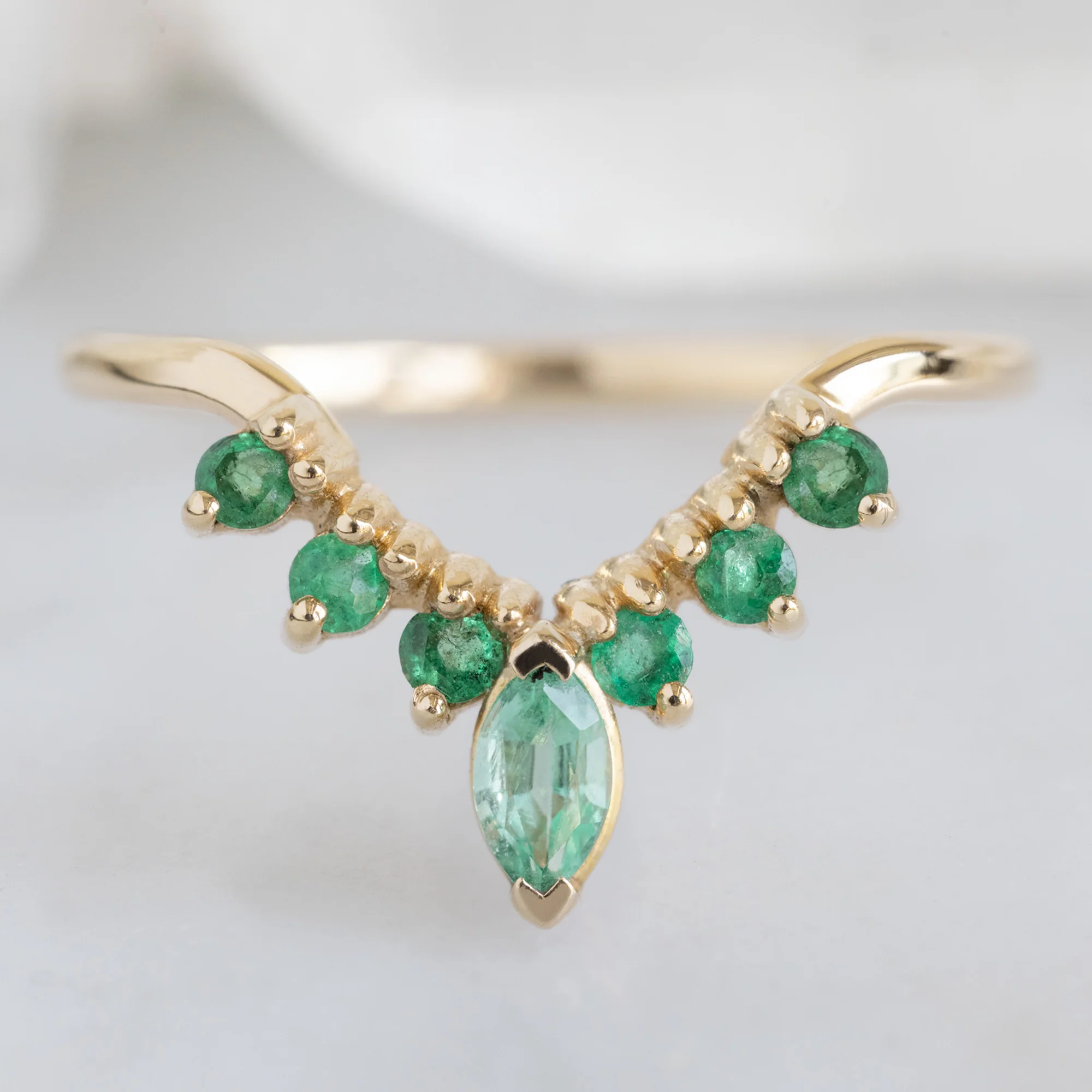 Emerald Marquise Sunburst Stacking Band | Yellow, Rose or White Gold - Image 5
