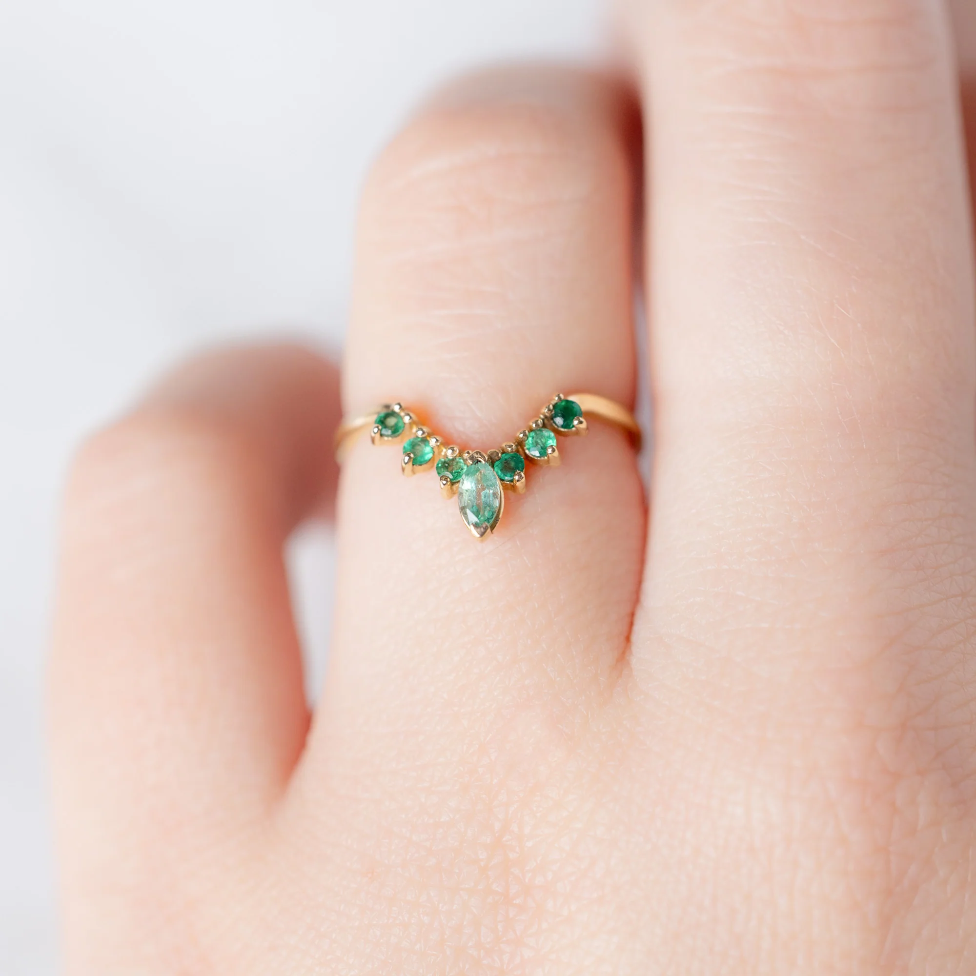 Emerald Marquise Sunburst Stacking Band | Yellow, Rose or White Gold - Image 6