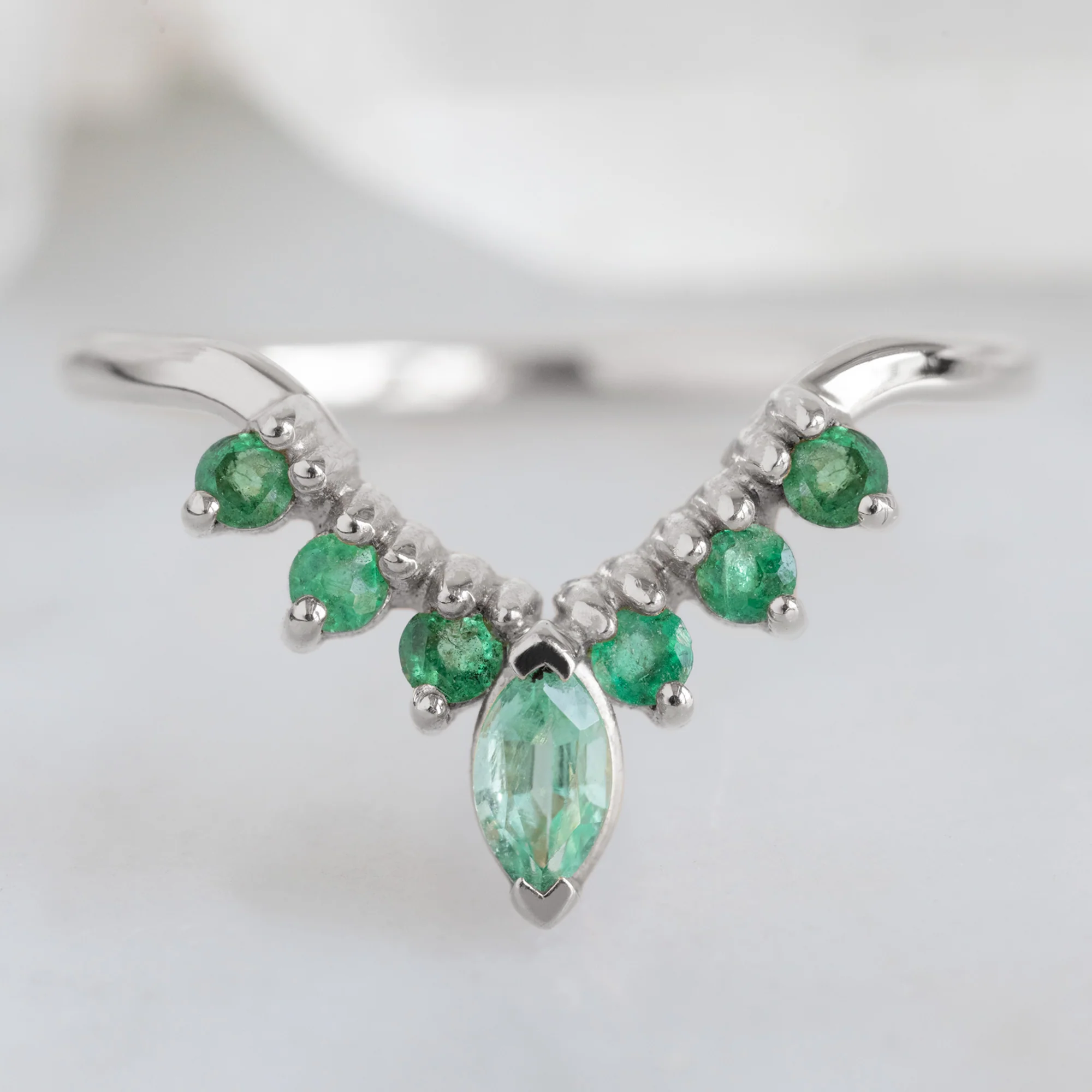 Emerald Marquise Sunburst Stacking Band | Yellow, Rose or White Gold - Image 7