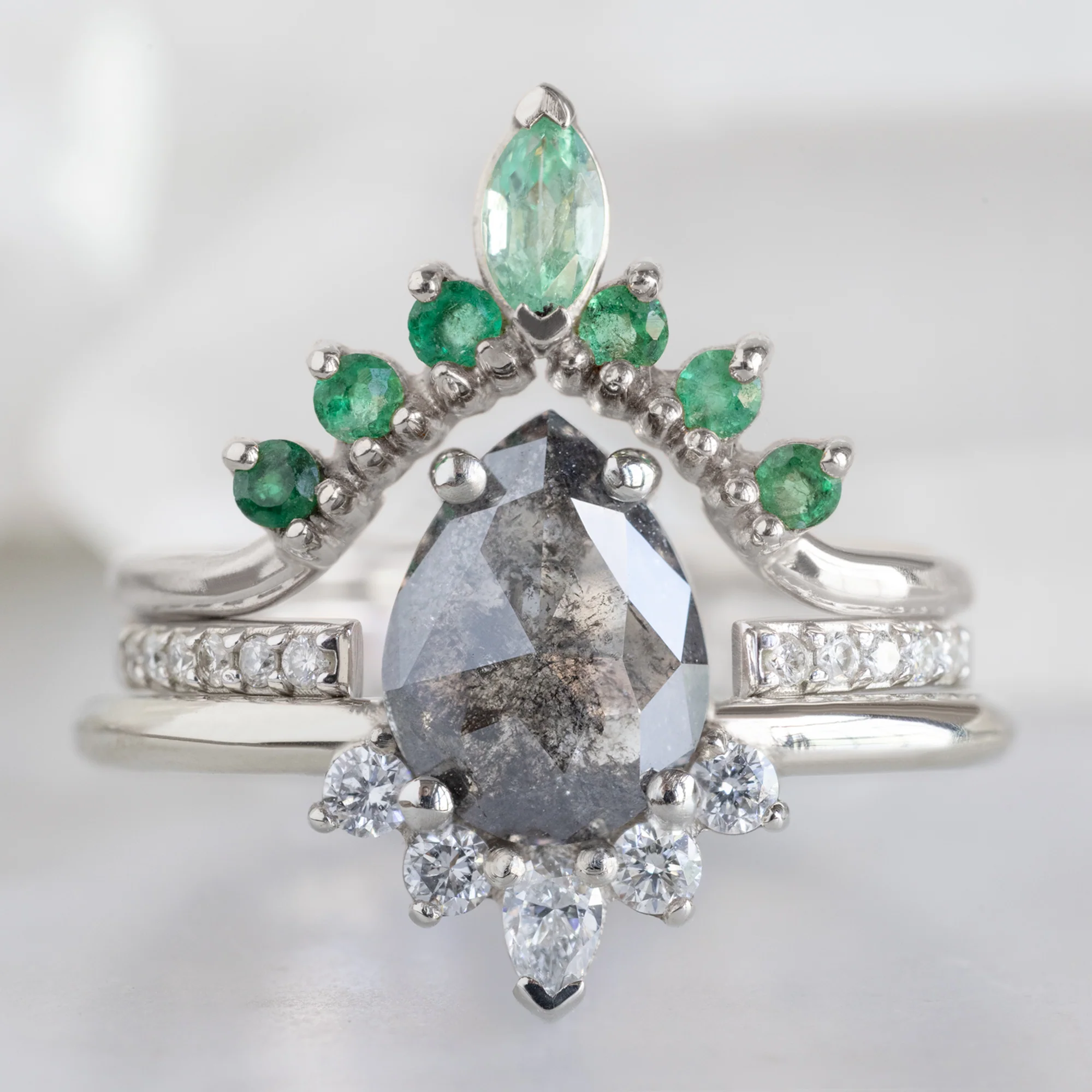 Emerald Marquise Sunburst Stacking Band | Yellow, Rose or White Gold - Image 8