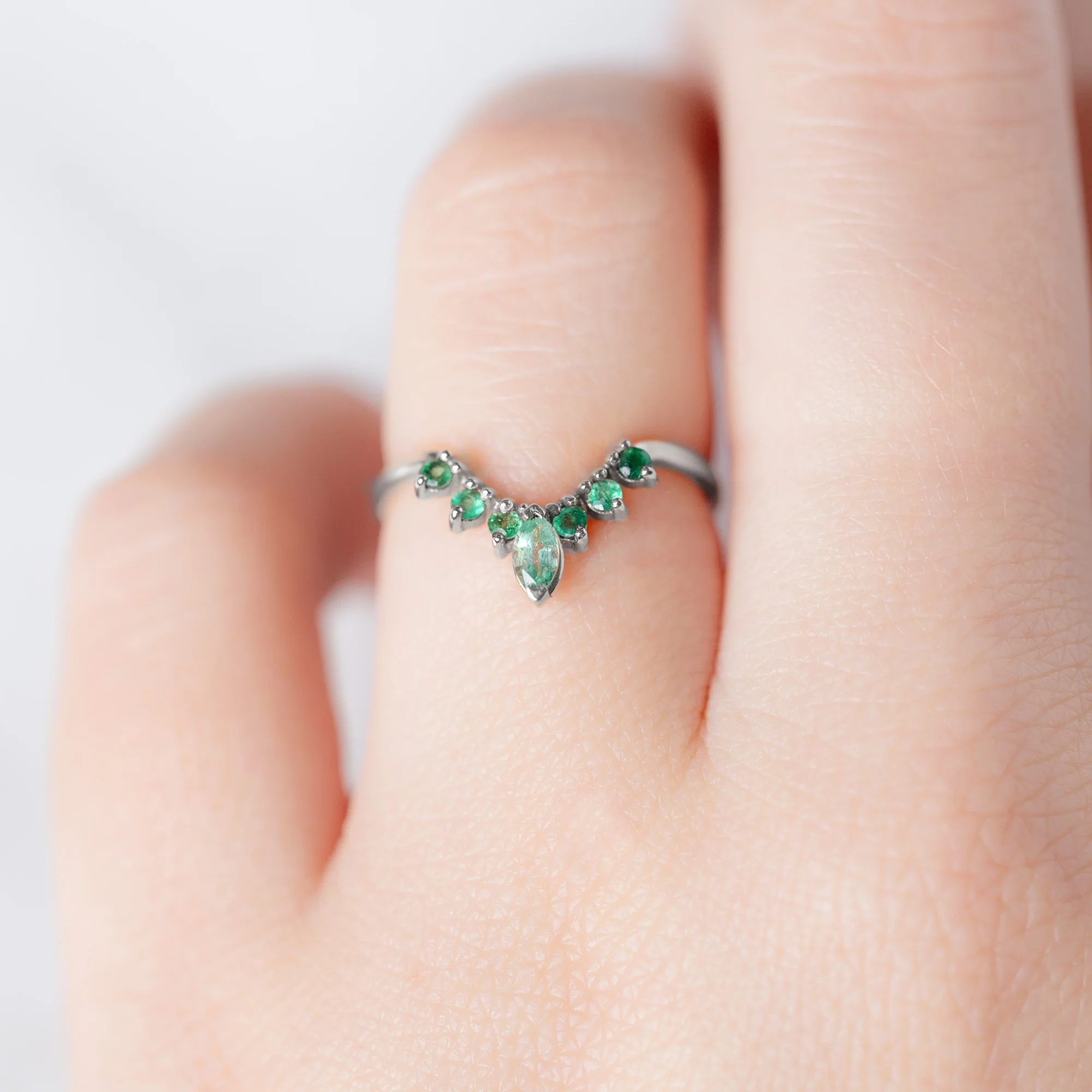 Emerald Marquise Sunburst Stacking Band | Yellow, Rose or White Gold - Image 9