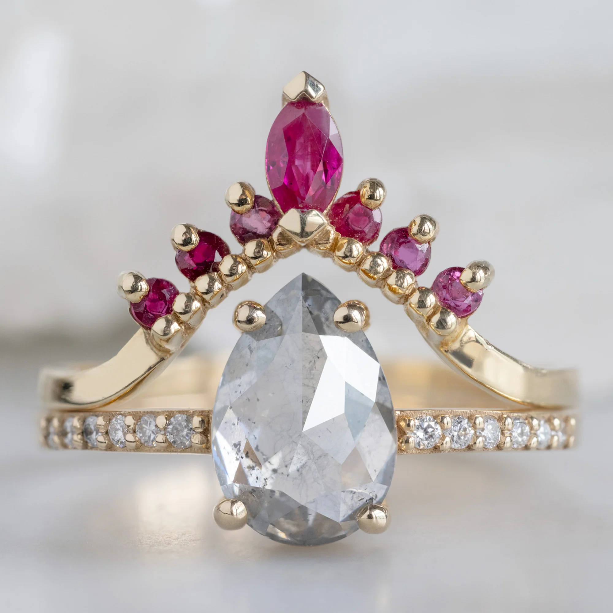 Ruby Marquise Sunburst Stacking Band | Yellow, Rose or White Gold - Image 2