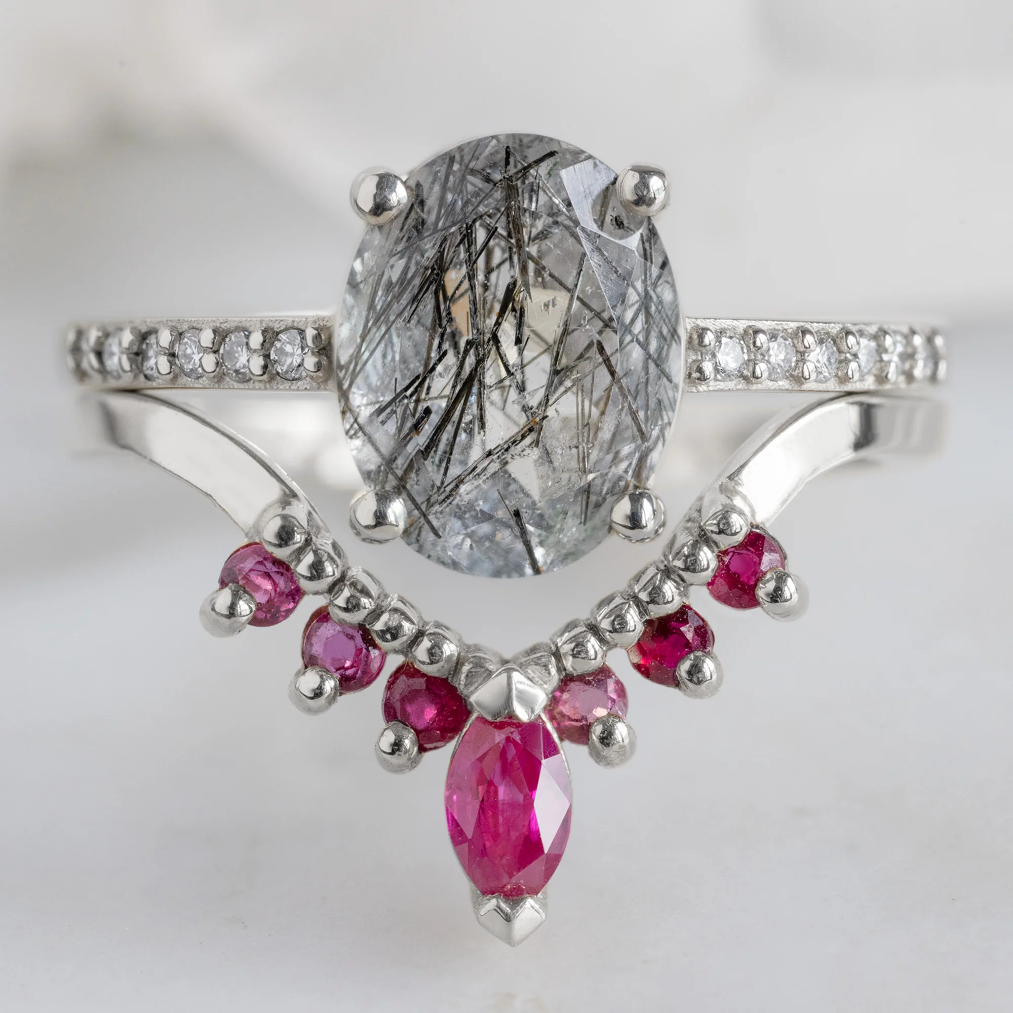 Ruby Marquise Sunburst Stacking Band | Yellow, Rose or White Gold - Image 6