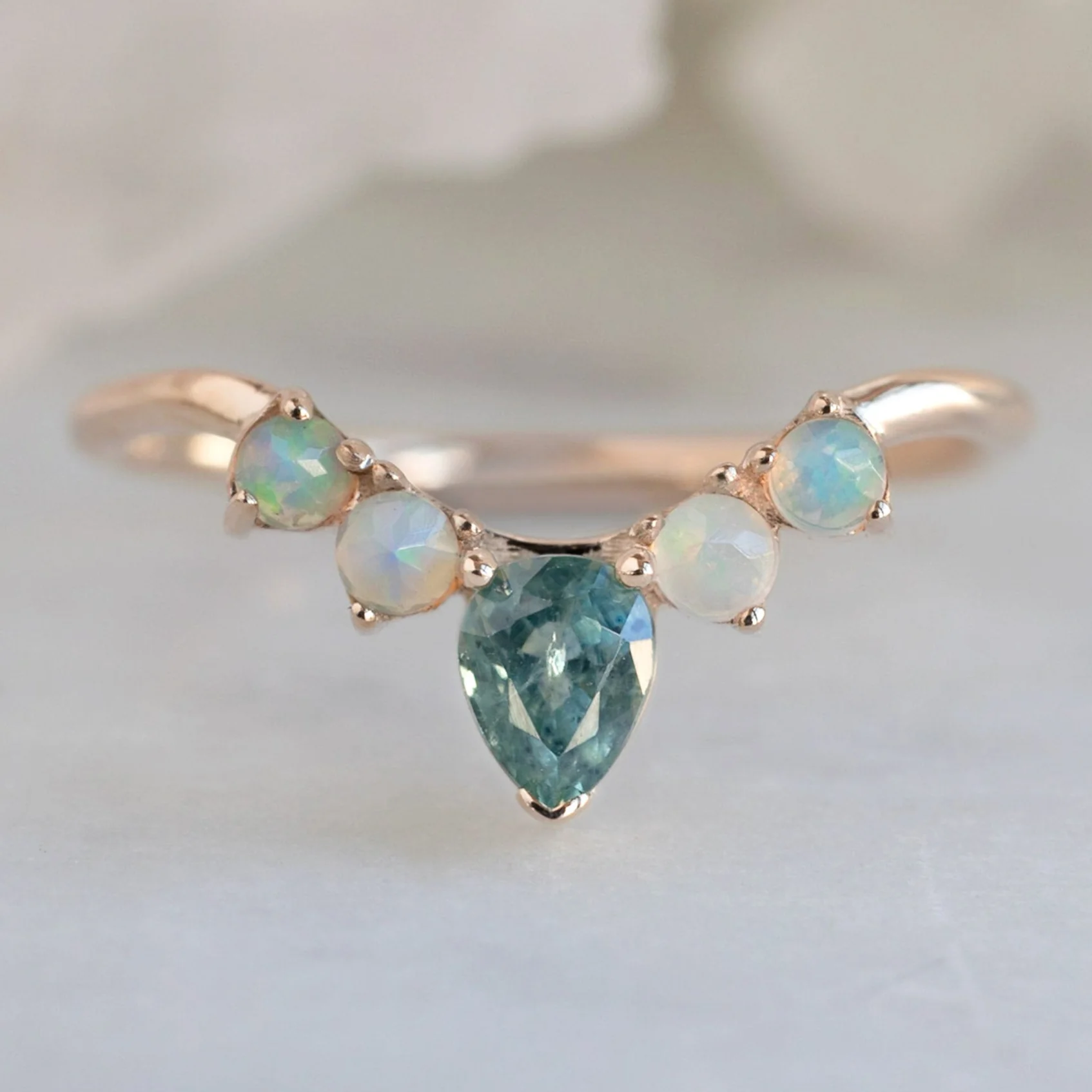 Montana Sapphire + Opal 4-Stone Sunburst Stacking Band | Yellow, Rose or White Gold - Image 3