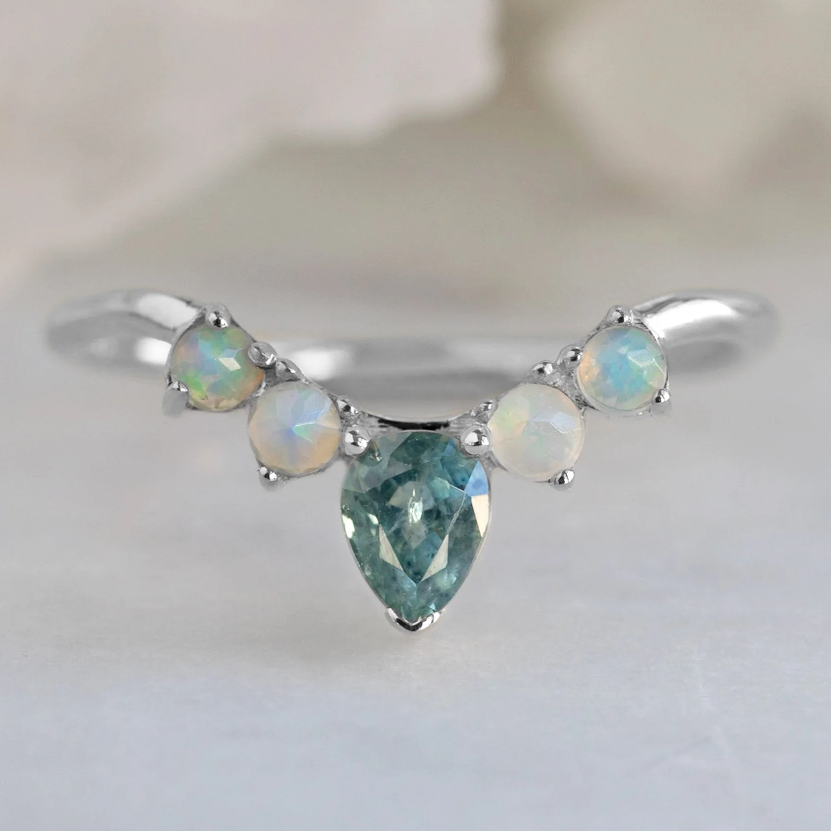 Montana Sapphire + Opal 4-Stone Sunburst Stacking Band | Yellow, Rose or White Gold - Image 5