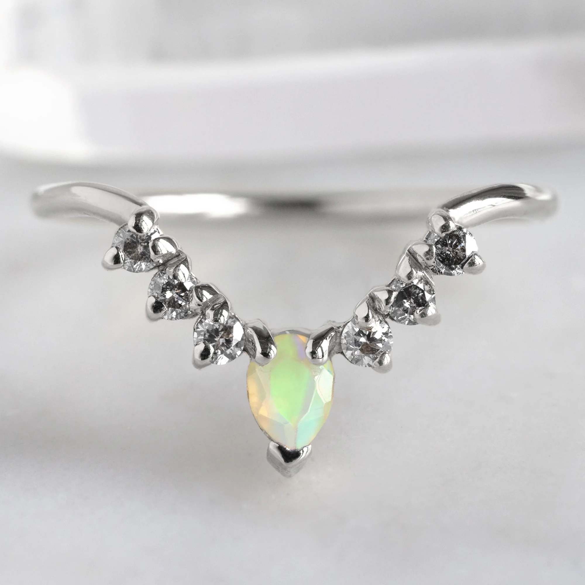 Opal + Salt and Pepper Diamond Sunburst Stacking Band | Yellow, Rose or White Gold - Image 5