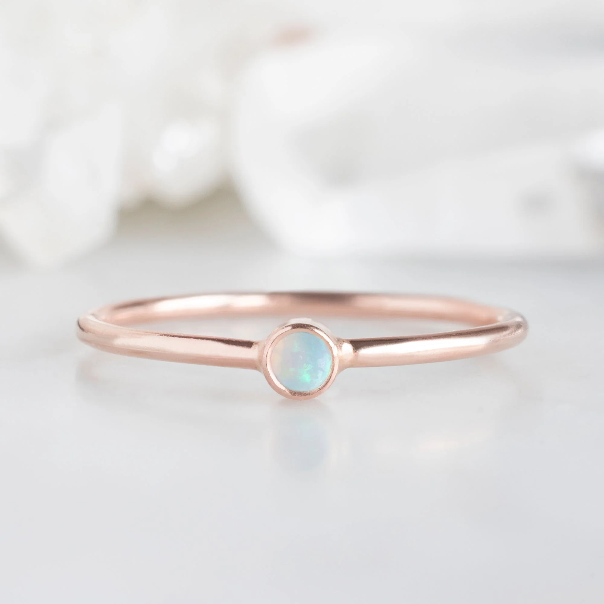 Opal Birthstone Stacking Ring | Yellow, Rose or White Gold - Image 5