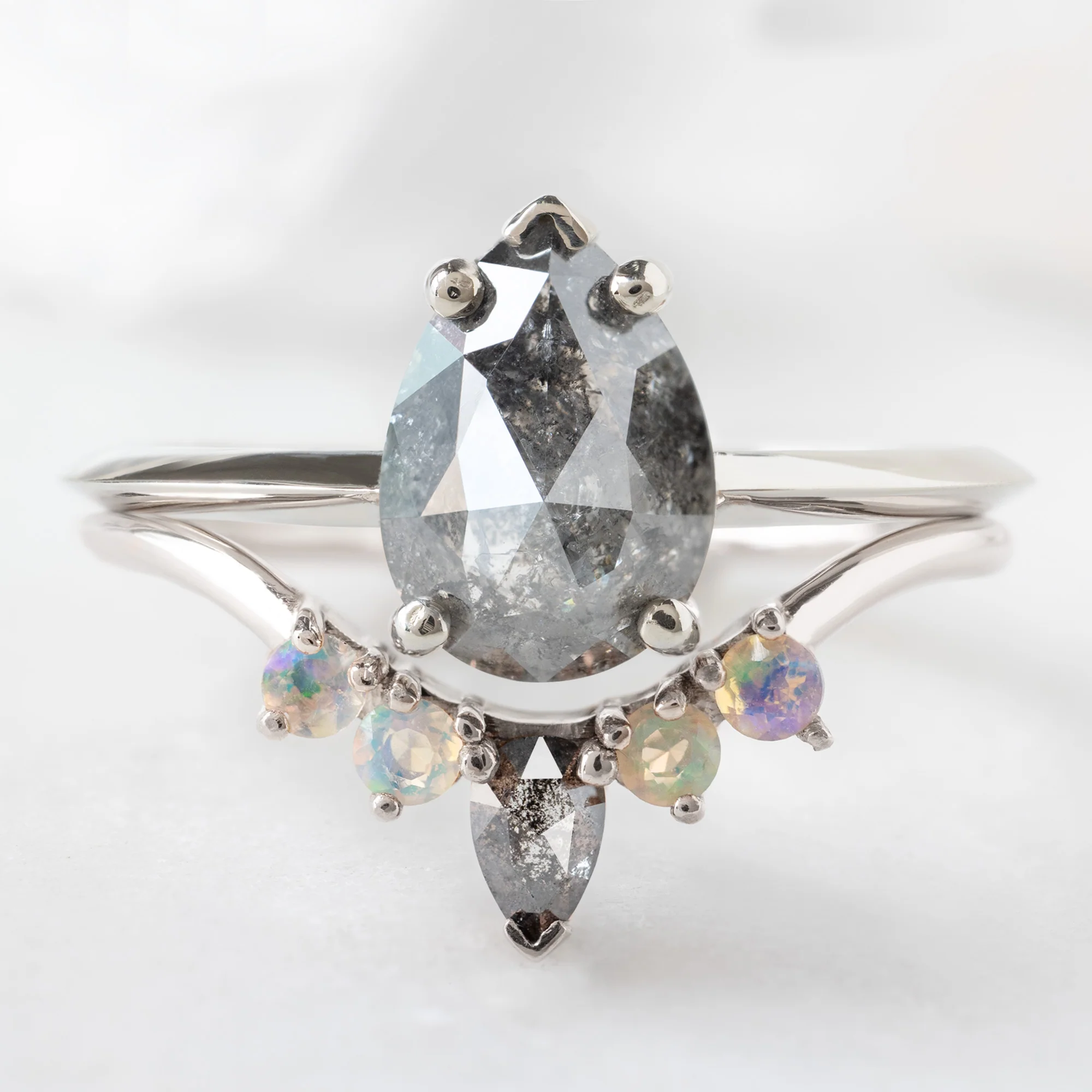 Black Diamond + Opal 4-Stone Sunburst Stacking Band | Yellow, Rose or White Gold - Image 5