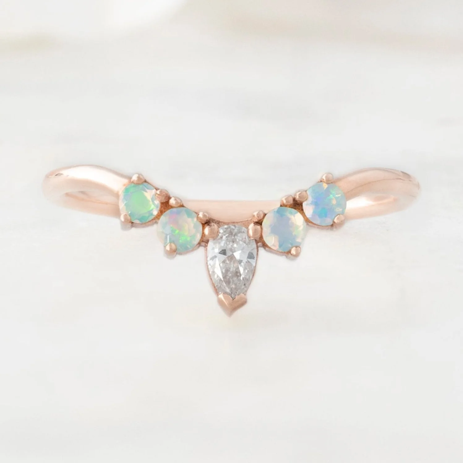 White Diamond + Opal 4-Stone Sunburst Stacking Band | Yellow, Rose or White Gold - Image 4