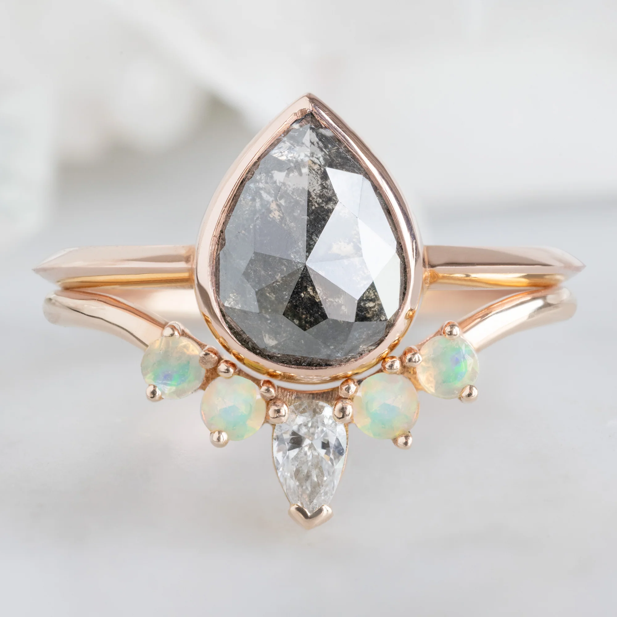 White Diamond + Opal 4-Stone Sunburst Stacking Band | Yellow, Rose or White Gold - Image 5