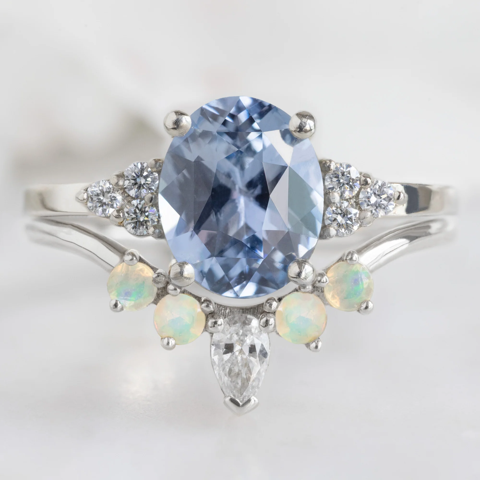 White Diamond + Opal 4-Stone Sunburst Stacking Band | Yellow, Rose or White Gold - Image 7